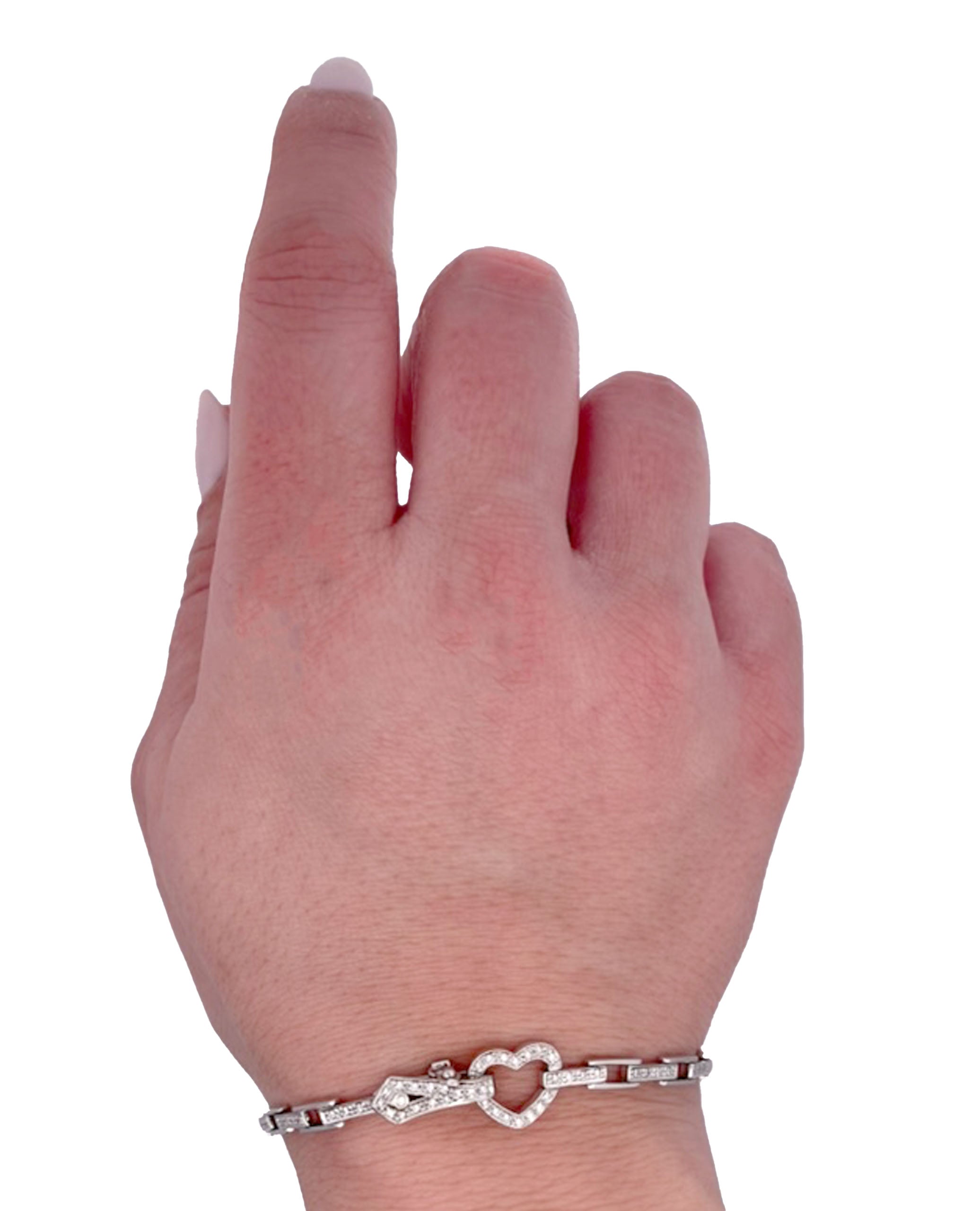 14K White Gold Heart Bracelet with Diamonds 0.50 Carats