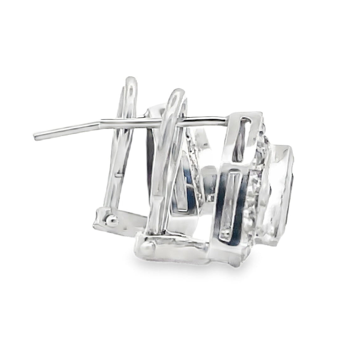 Pink Tourmaline 14k White Gold Triangle Shaped Post Earrings with Diamonds and Omega Backs