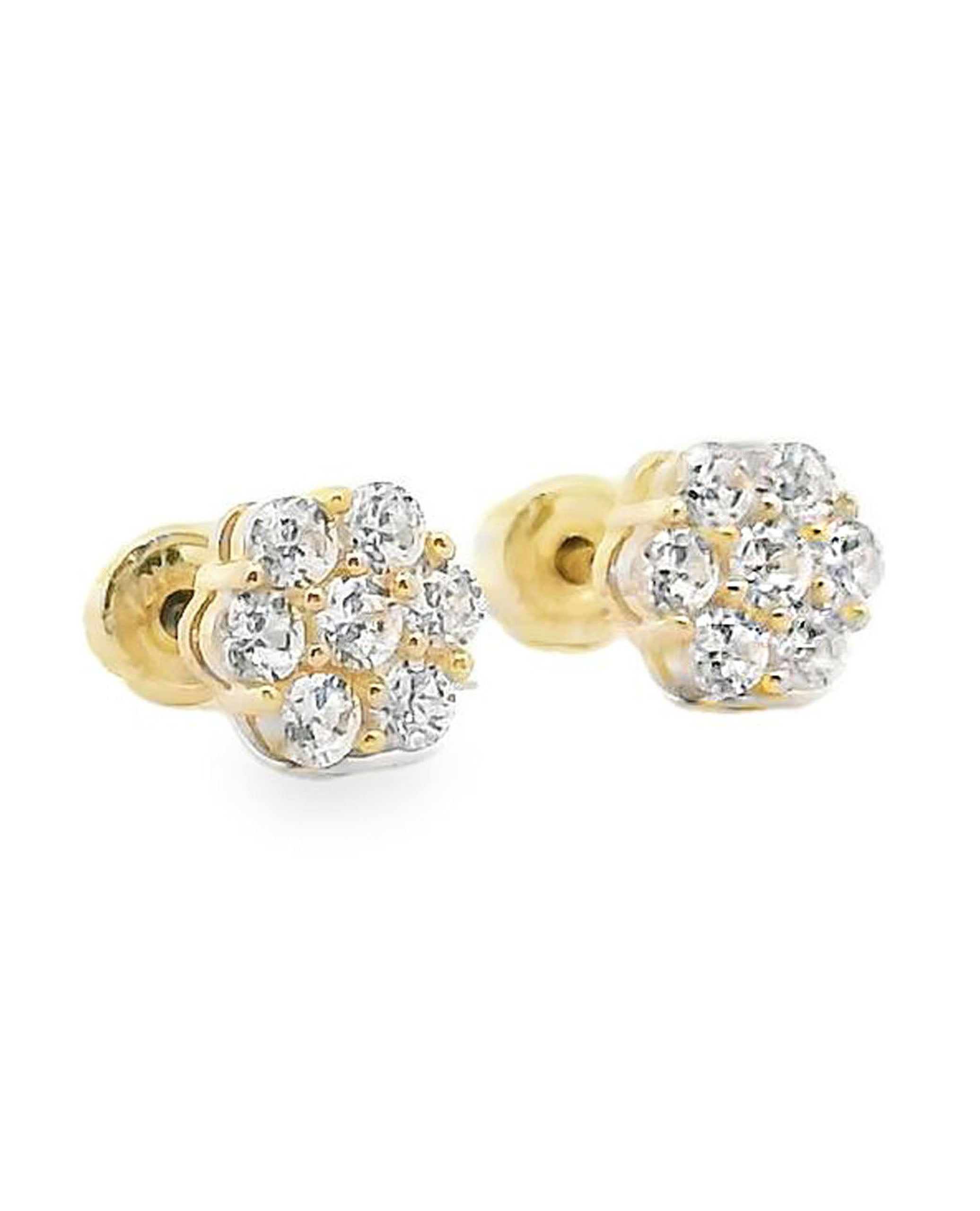 14K Yellow Gold Screwback Stud Earrings With CZ
