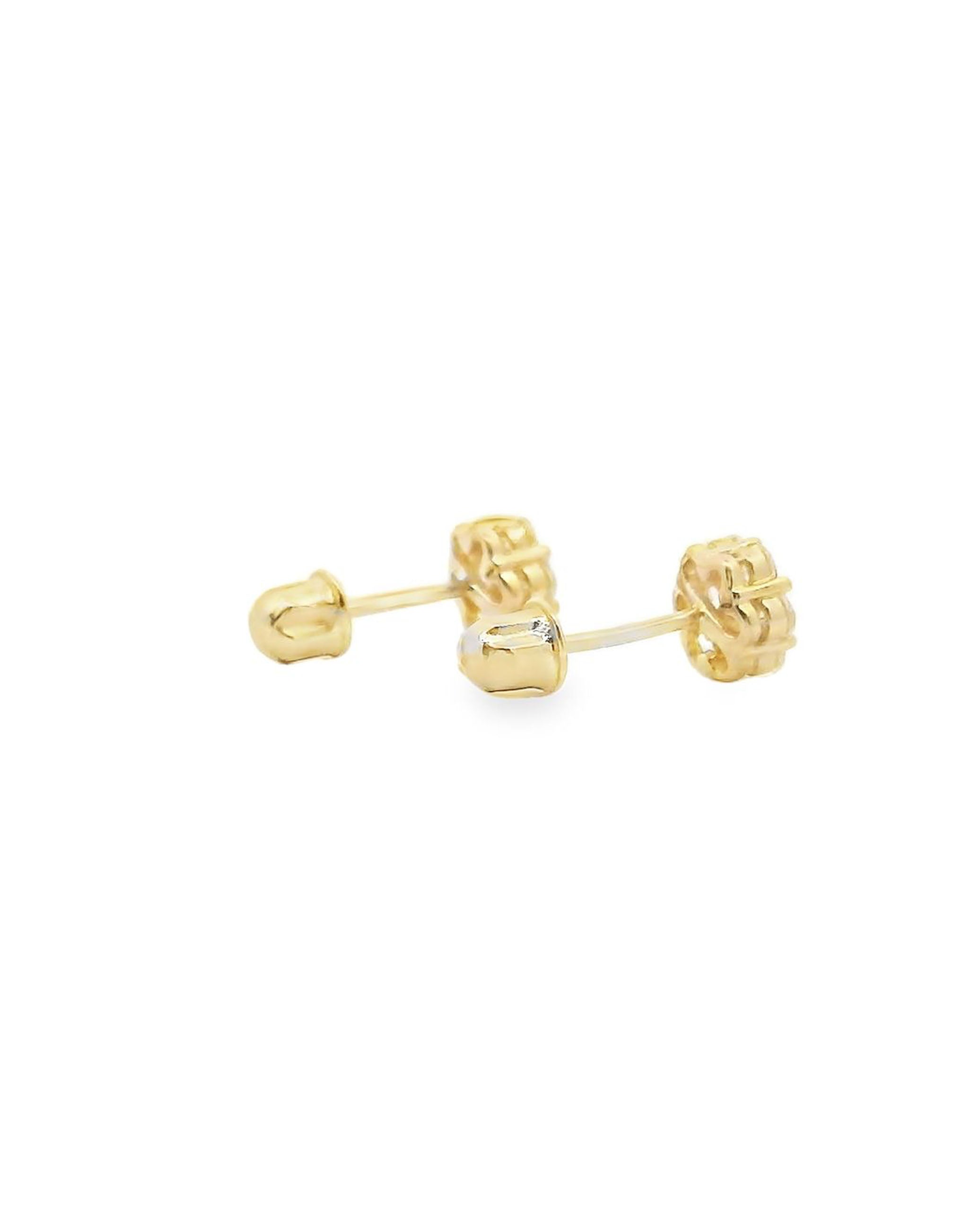 14K Yellow Gold Screwback Stud Earrings With CZ