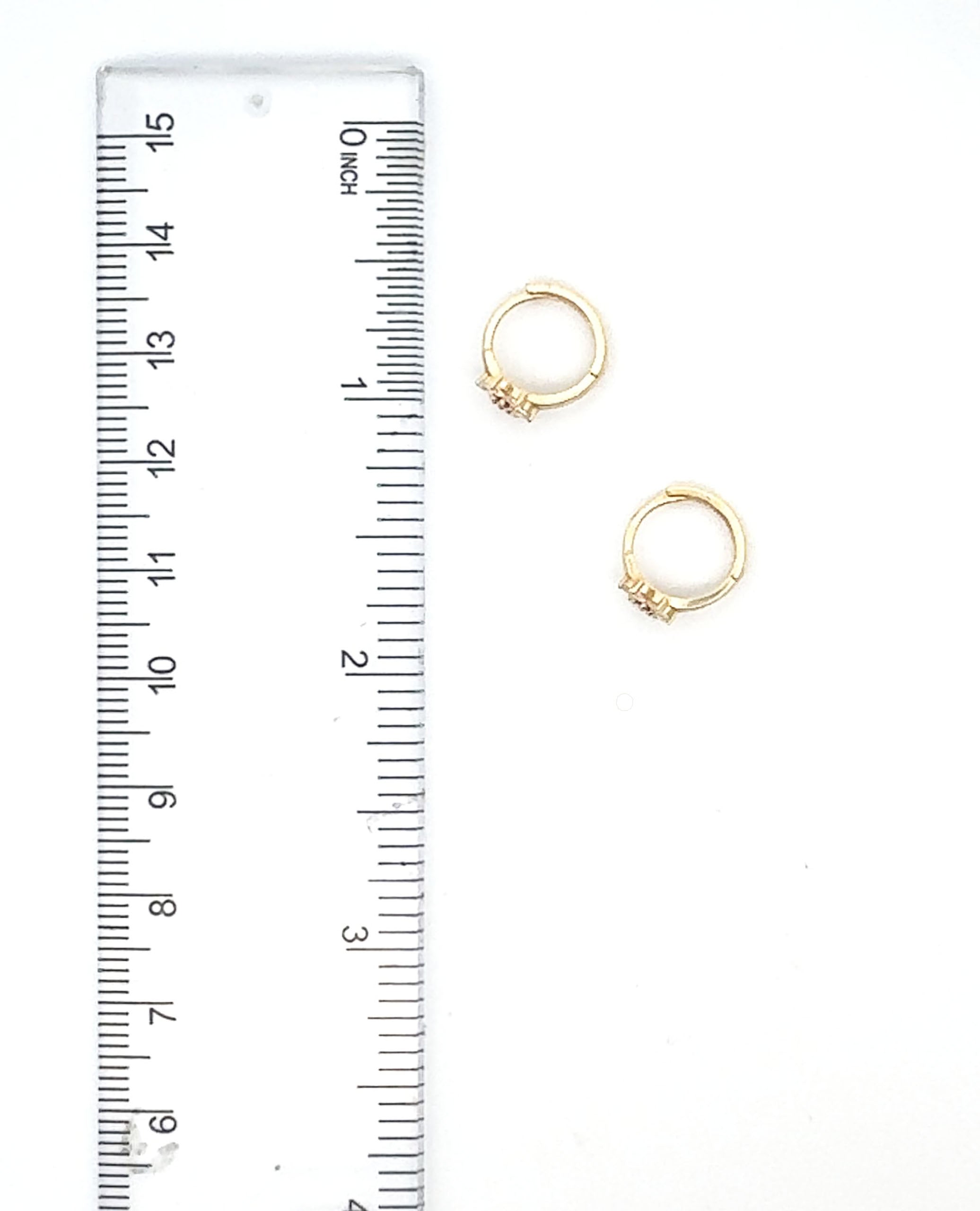 14K Yellow Gold Flower Huggie Hoop Earrings- Red