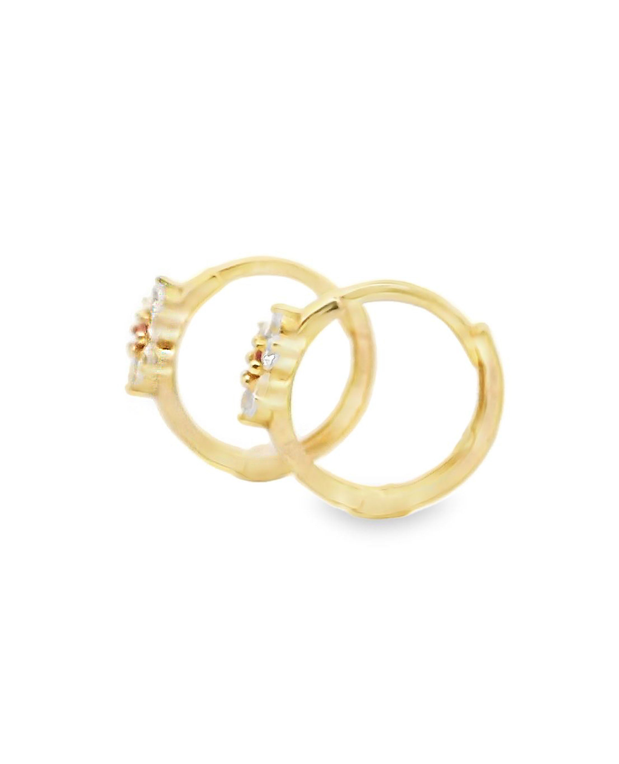14K Yellow Gold Flower Huggie Hoop Earrings- Red
