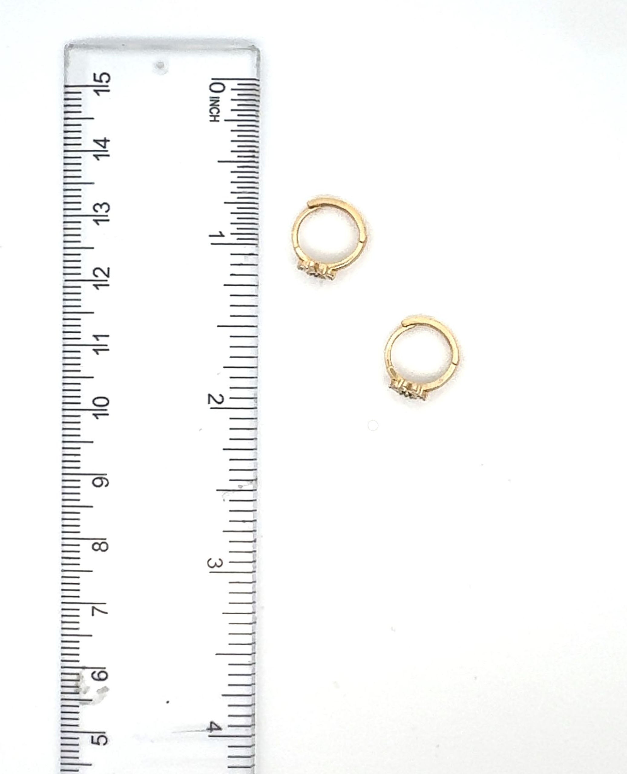 14K Yellow Gold Flower Huggie Hoop Earrings- Blue