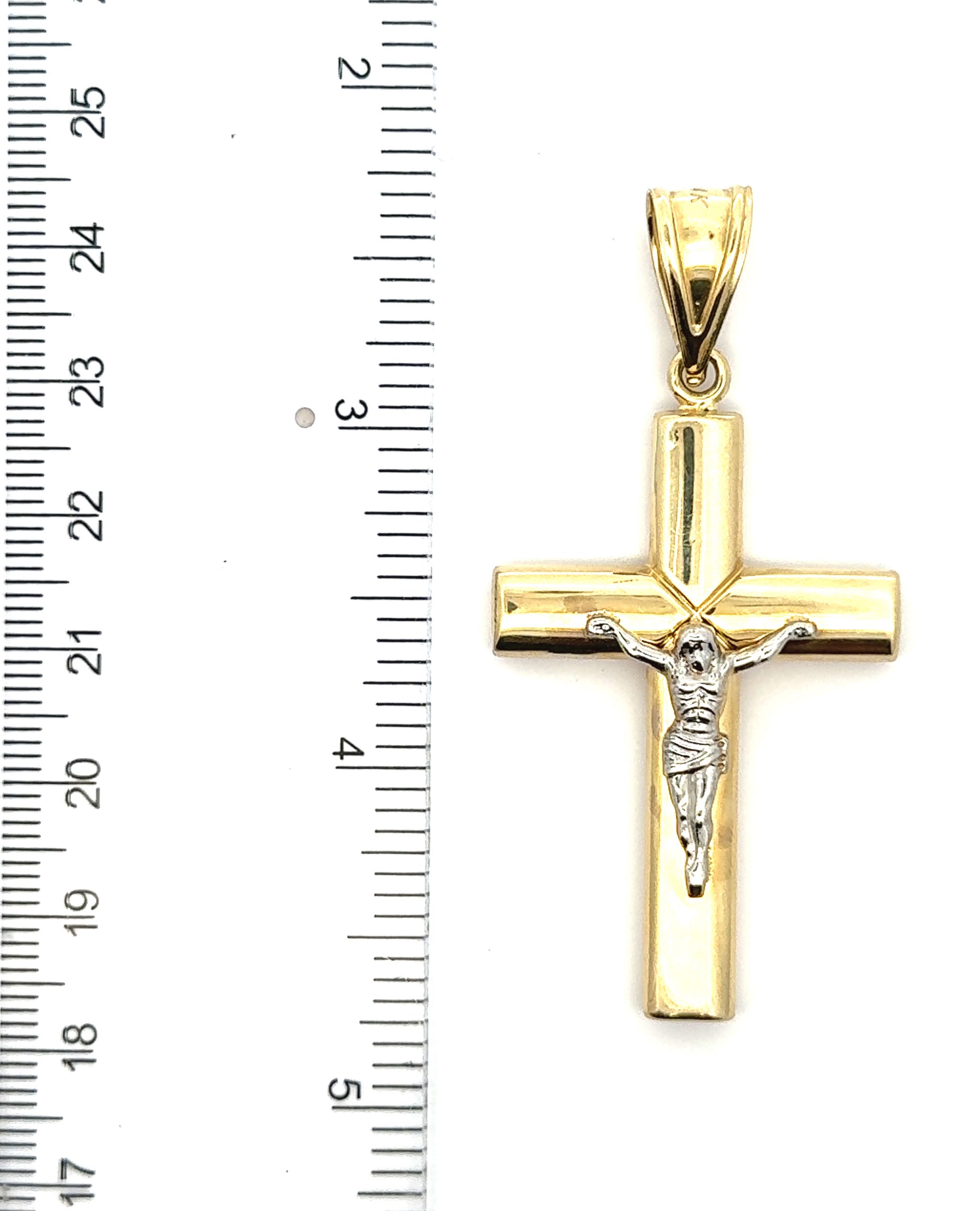 14K Two Tone Gold Hollow Crucifix Cross