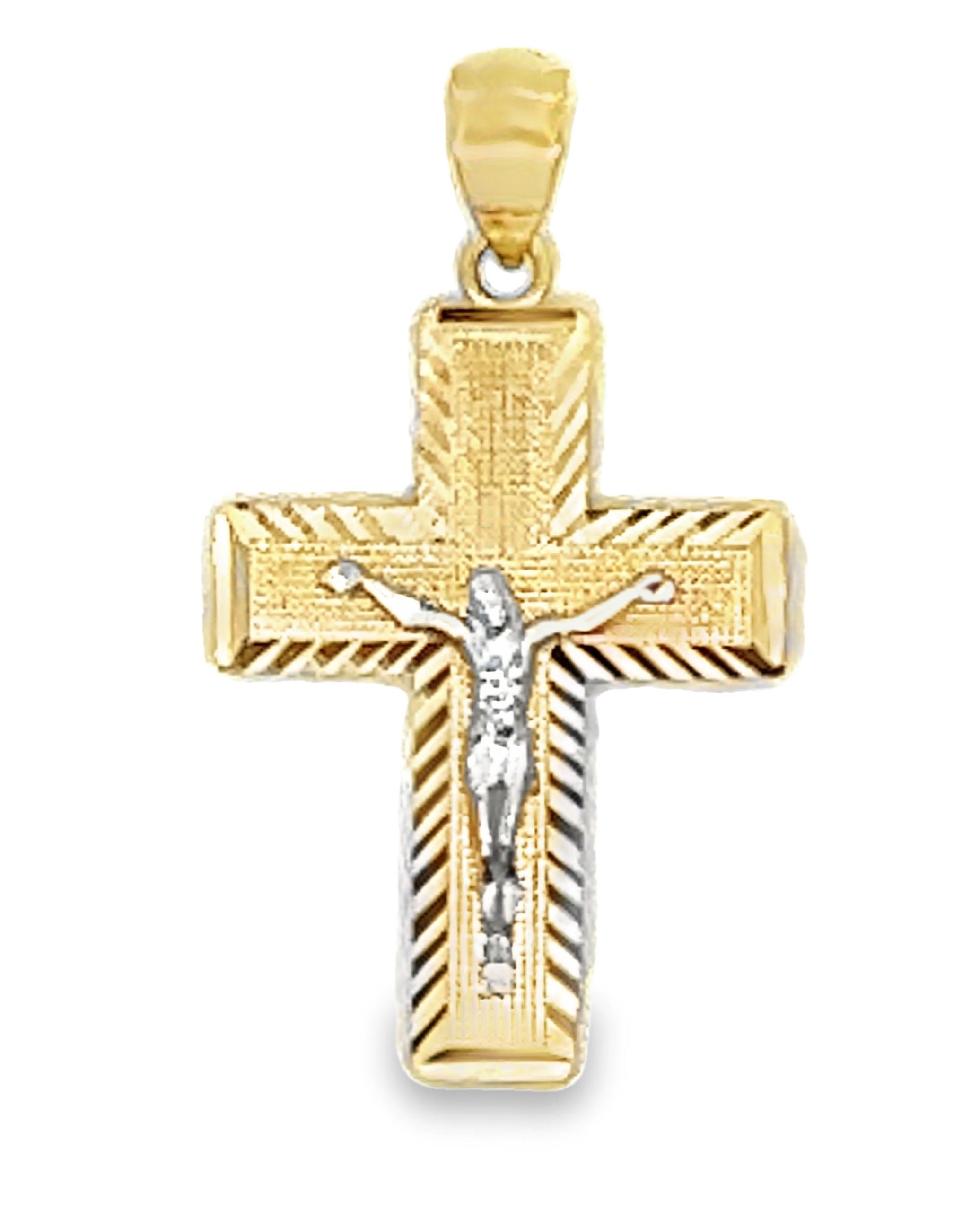 14K Two Tone Gold Crucifix Cross