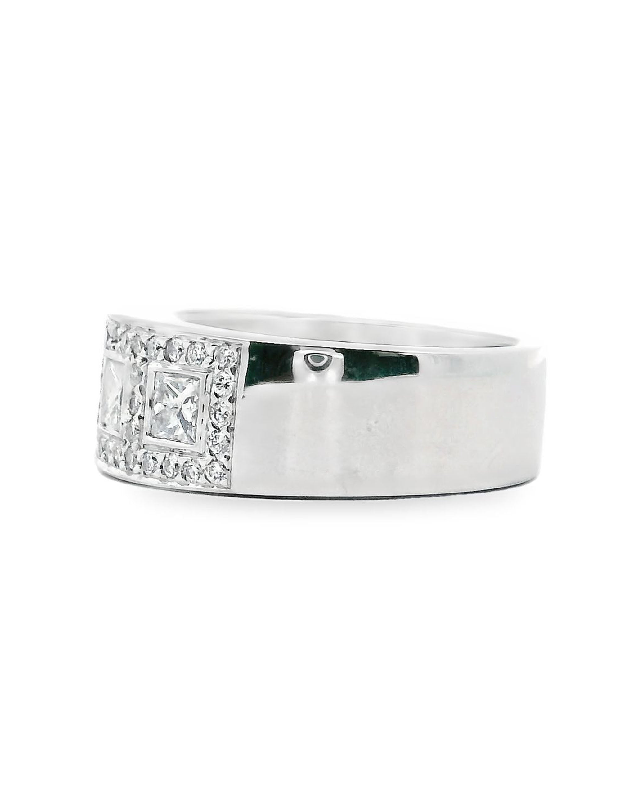 18K White Gold Ring with Princess Cut & Round Diamonds- Size 6.5