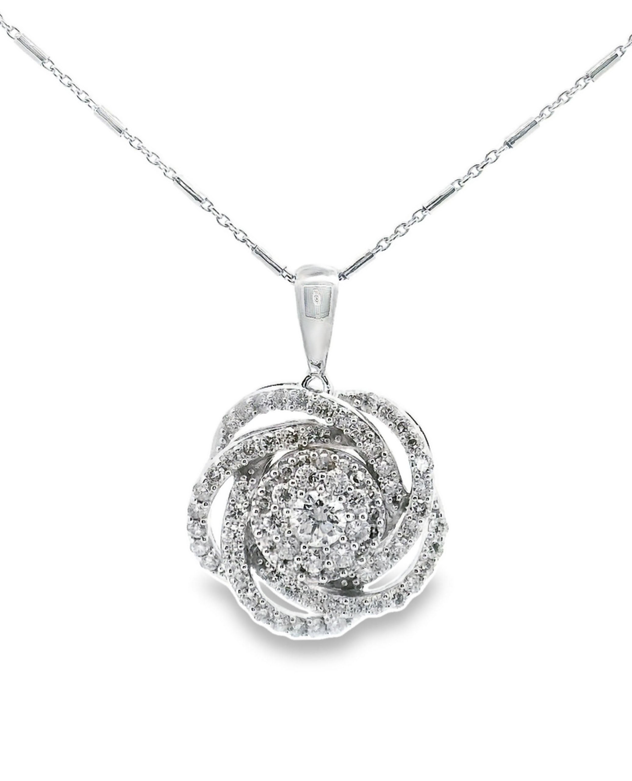 14K White Gold Swirl Pendant Necklace with Diamonds