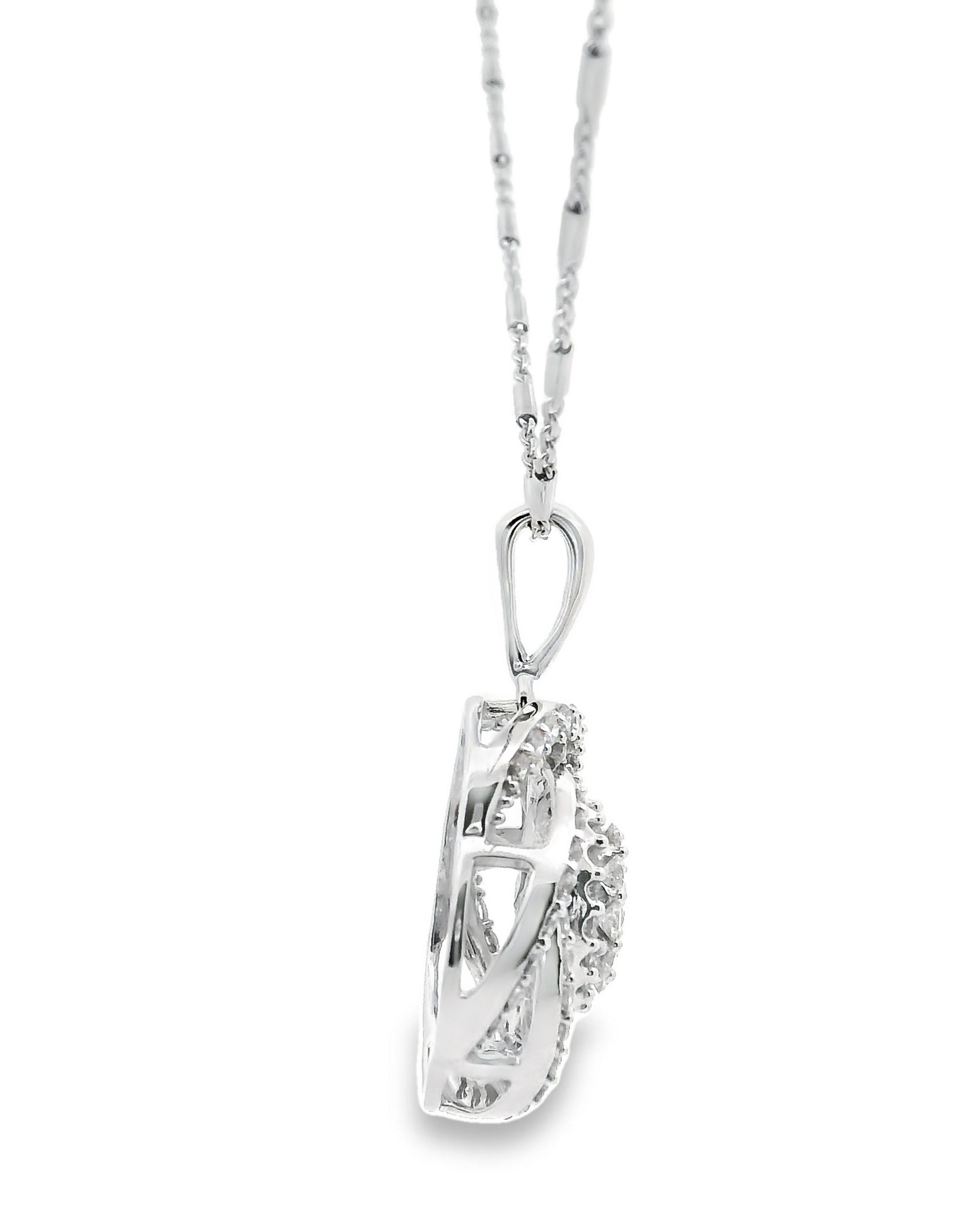 14K White Gold Swirl Pendant Necklace with Diamonds