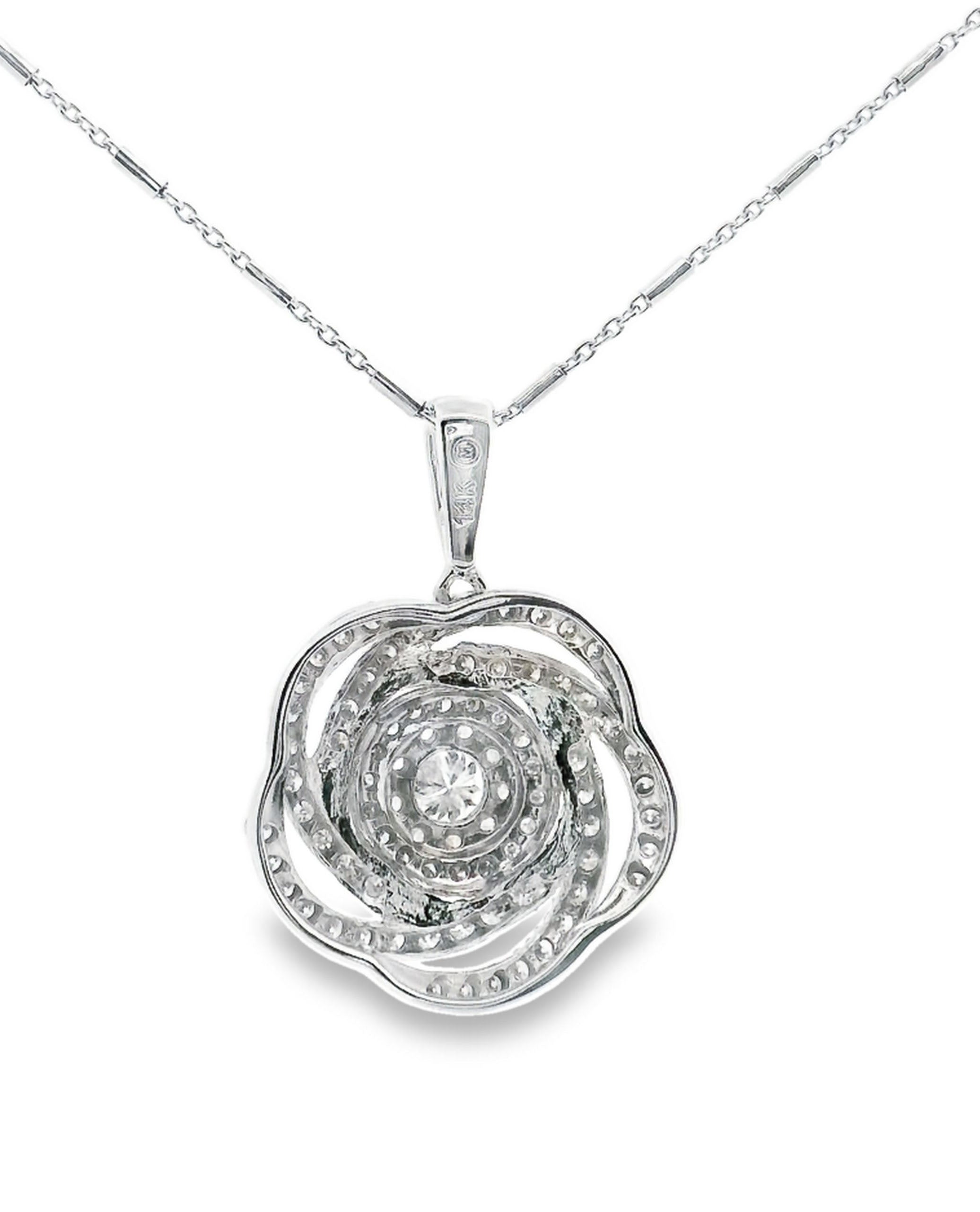 14K White Gold Swirl Pendant Necklace with Diamonds