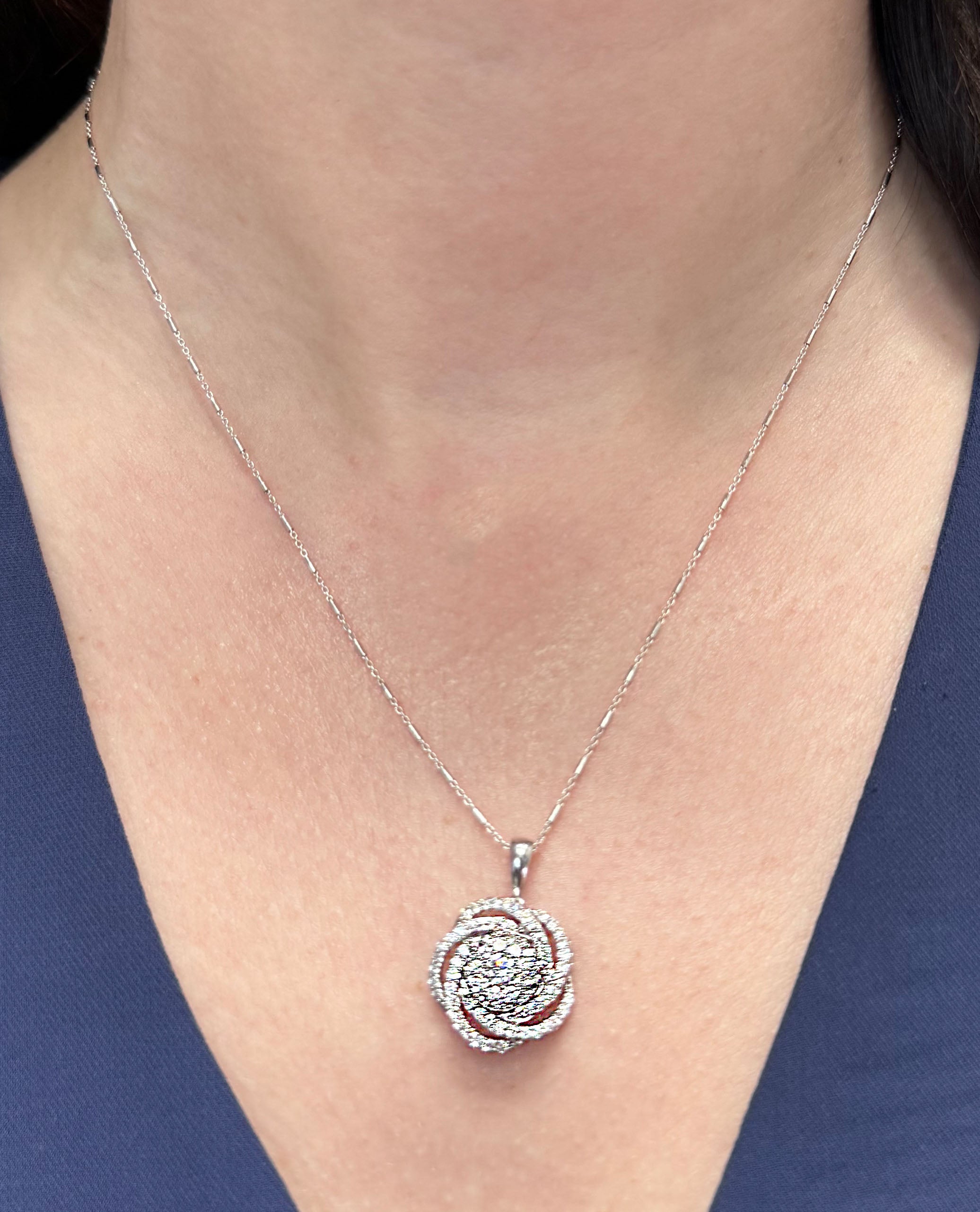 14K White Gold Swirl Pendant Necklace with Diamonds