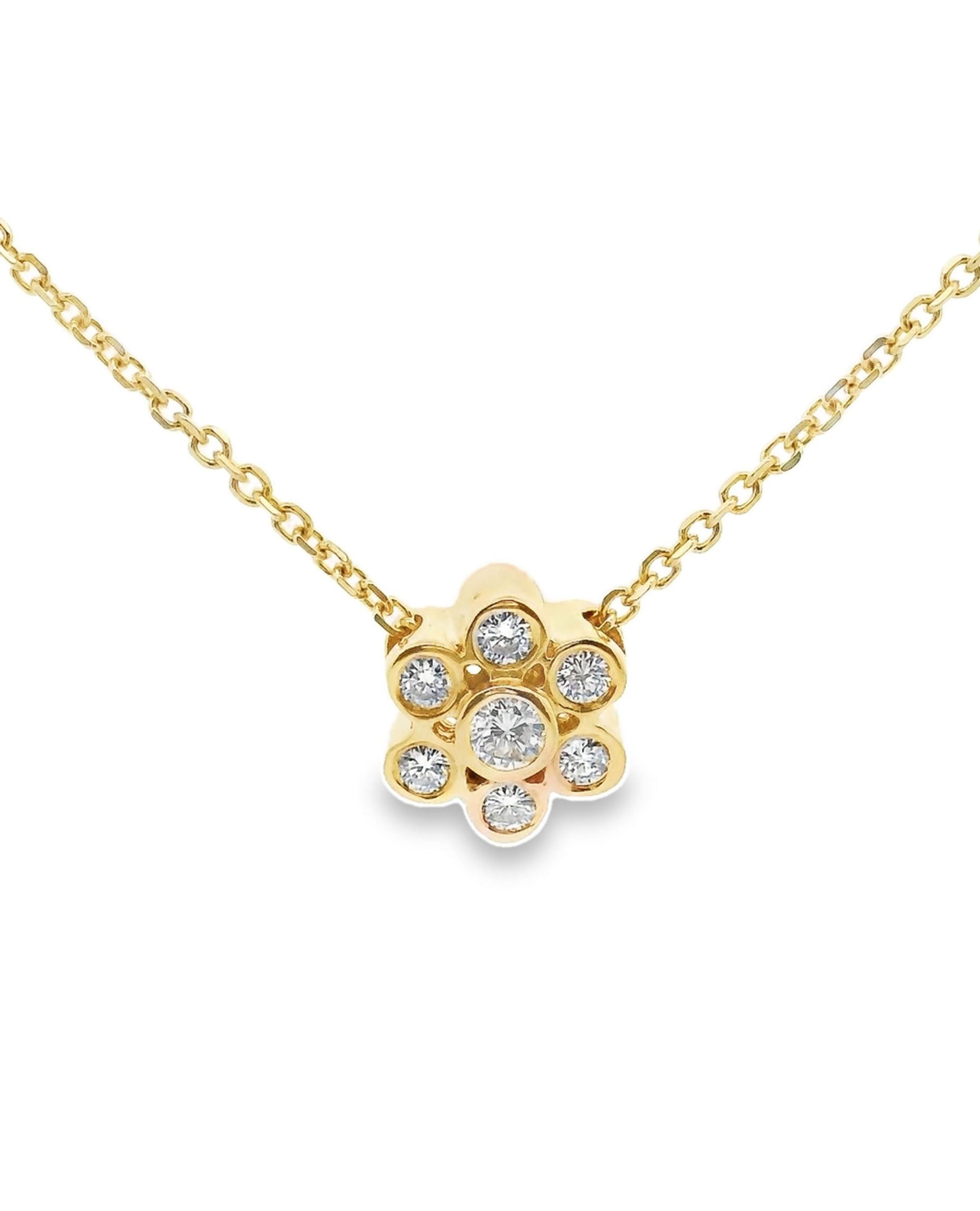 14K Yellow Gold Necklace with 7 Bezel Set Round Diamonds