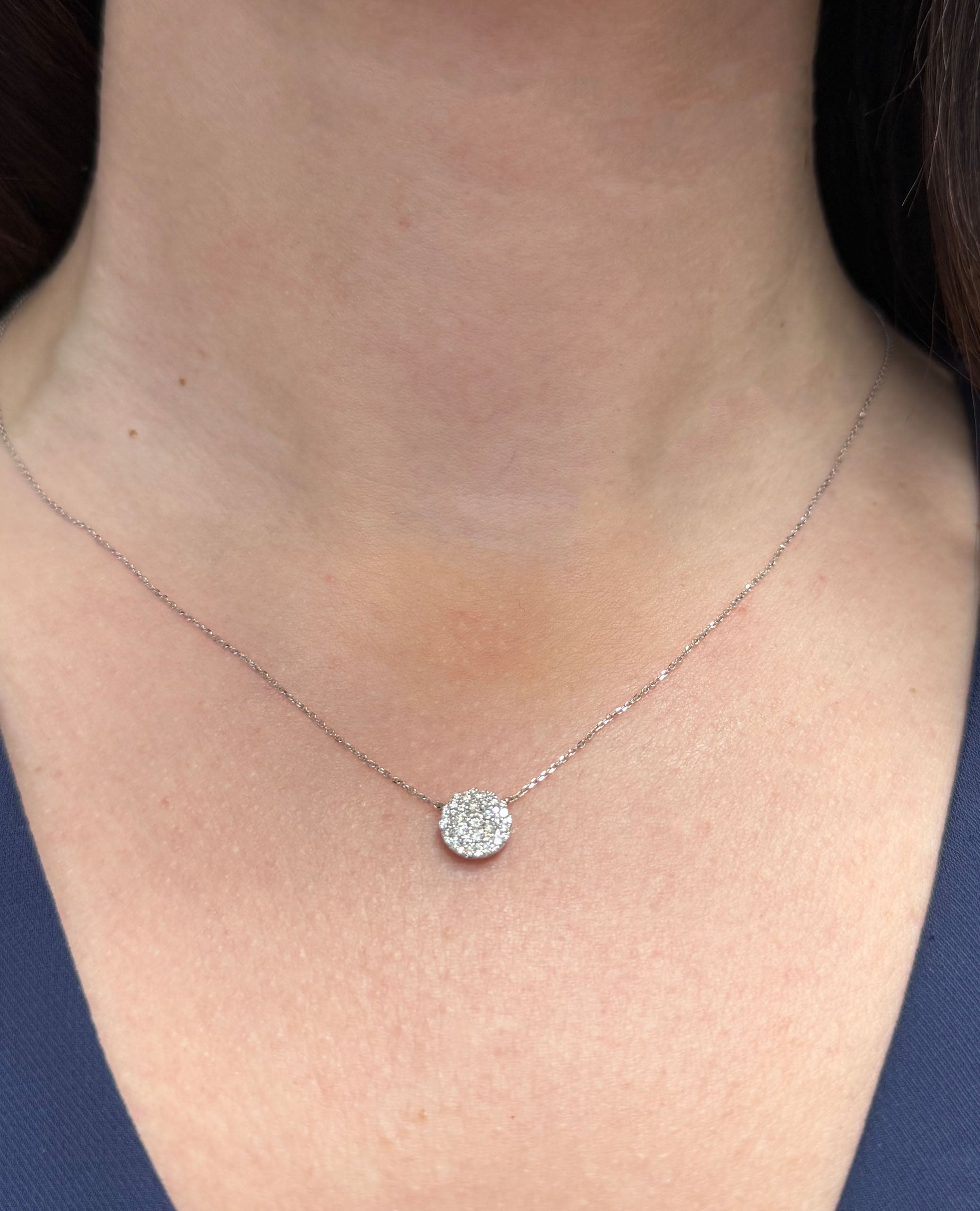 14K White Gold Necklace with Round Set Pave Diamonds
