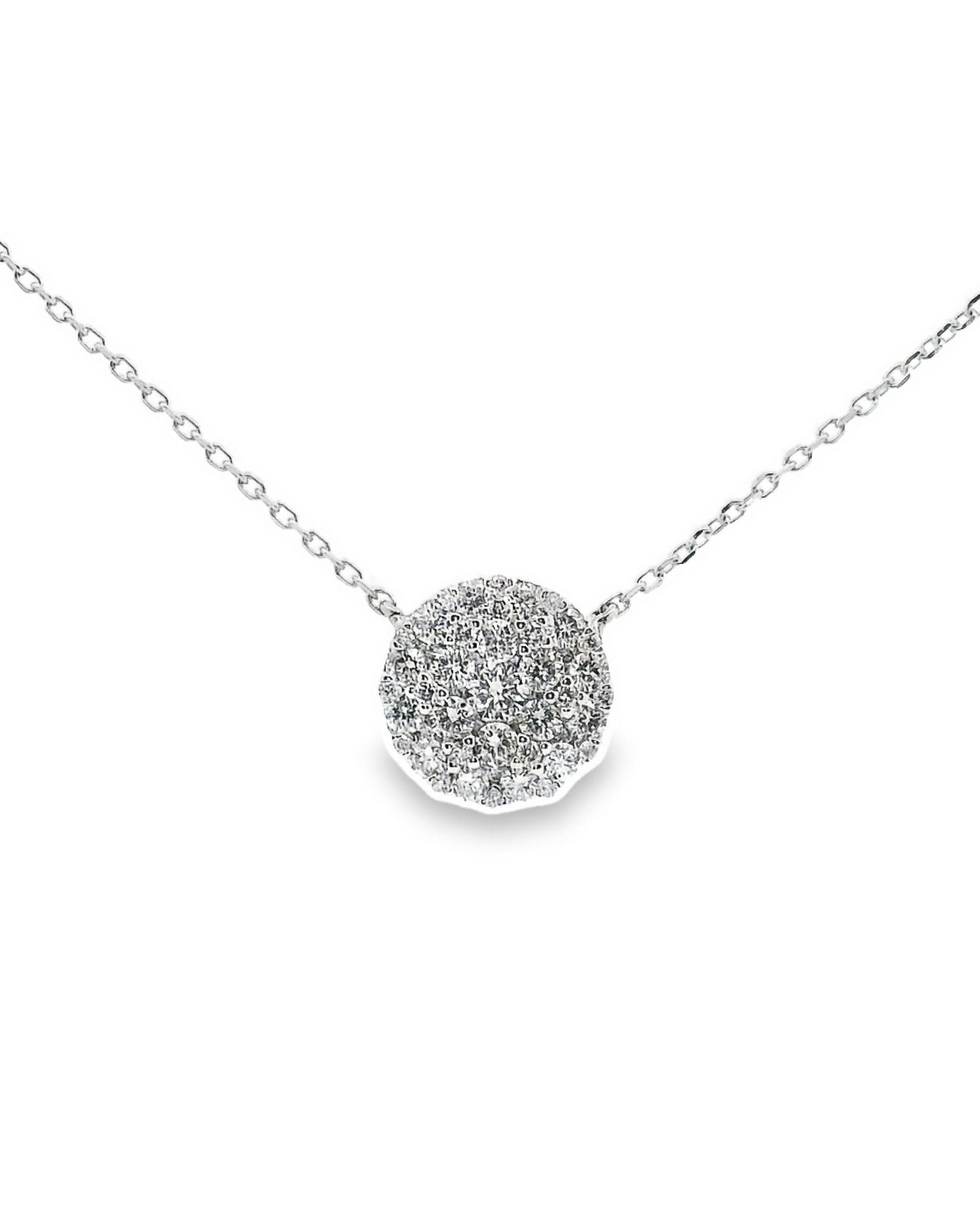 14K White Gold Necklace with Round Set Pave Diamonds