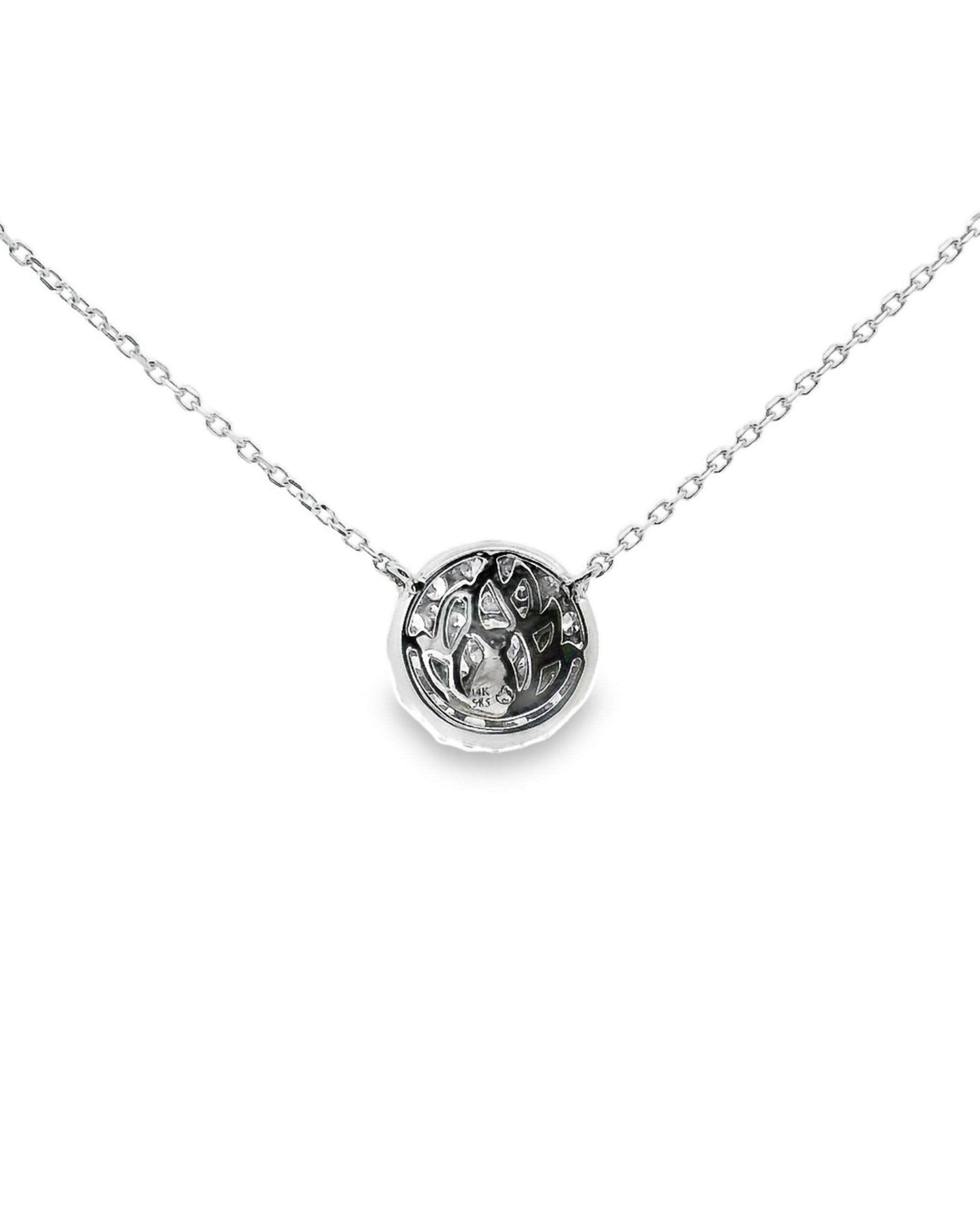 14K White Gold Necklace with Round Set Pave Diamonds