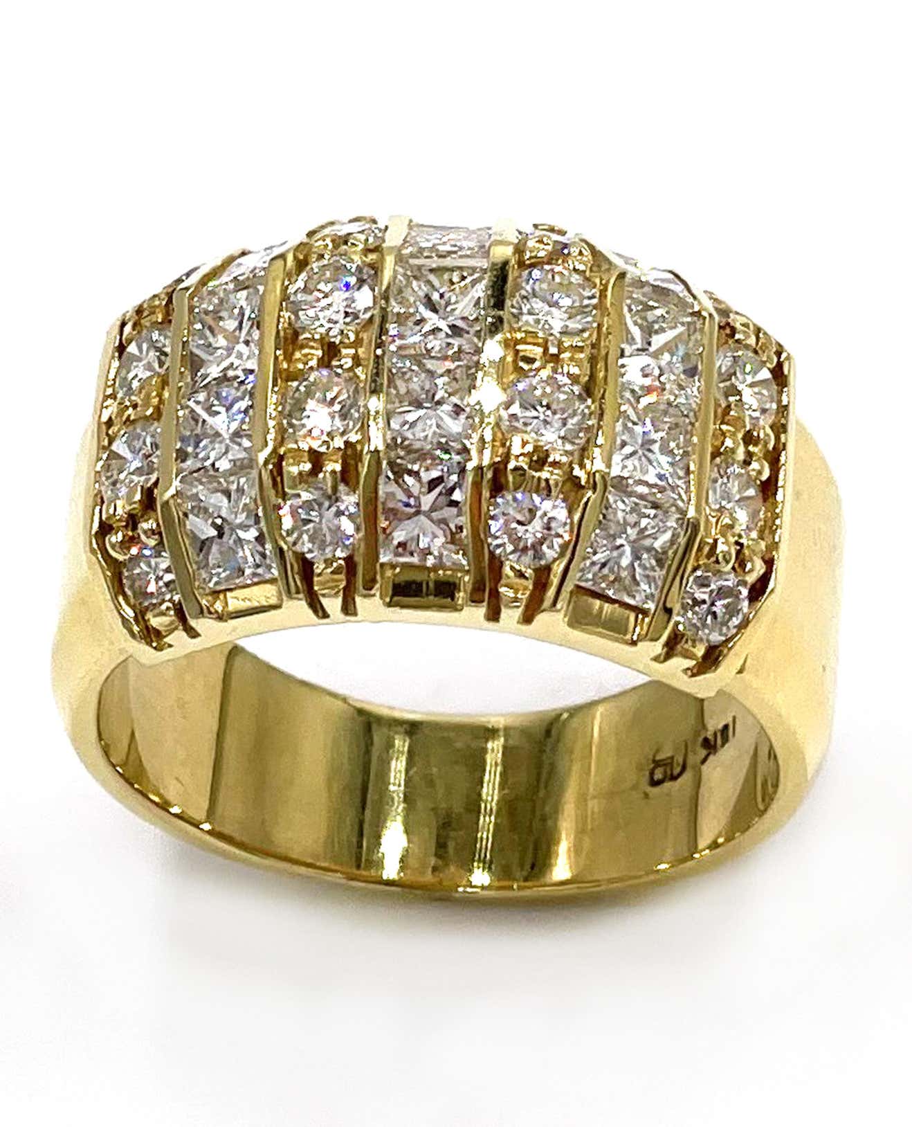 Vintage Multirow Diamond Ring with Princess Cut and Round Diamonds 2.05 Carats Total