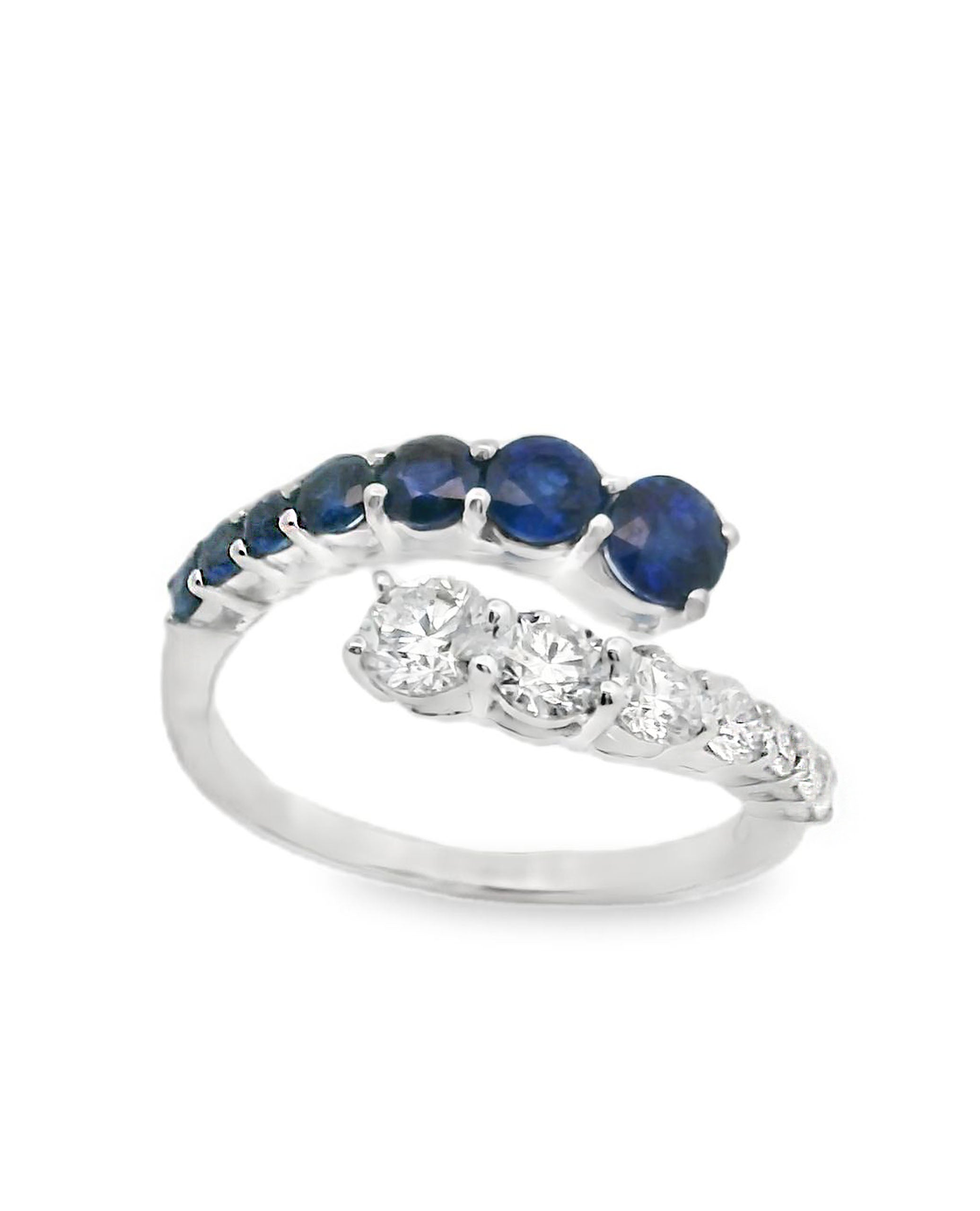 14K White Gold Bypass Diamond & Sapphire Ring
