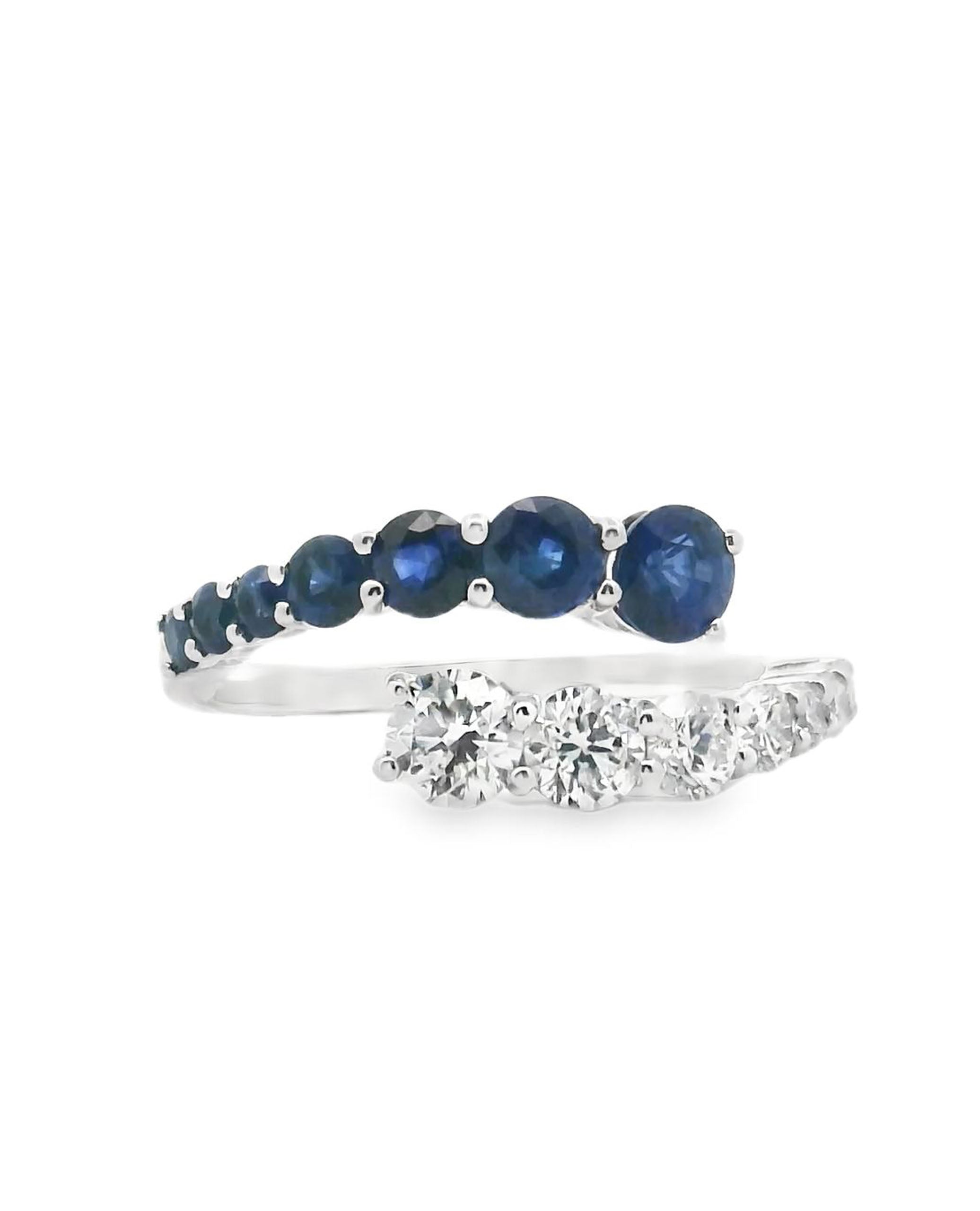 14K White Gold Bypass Diamond & Sapphire Ring