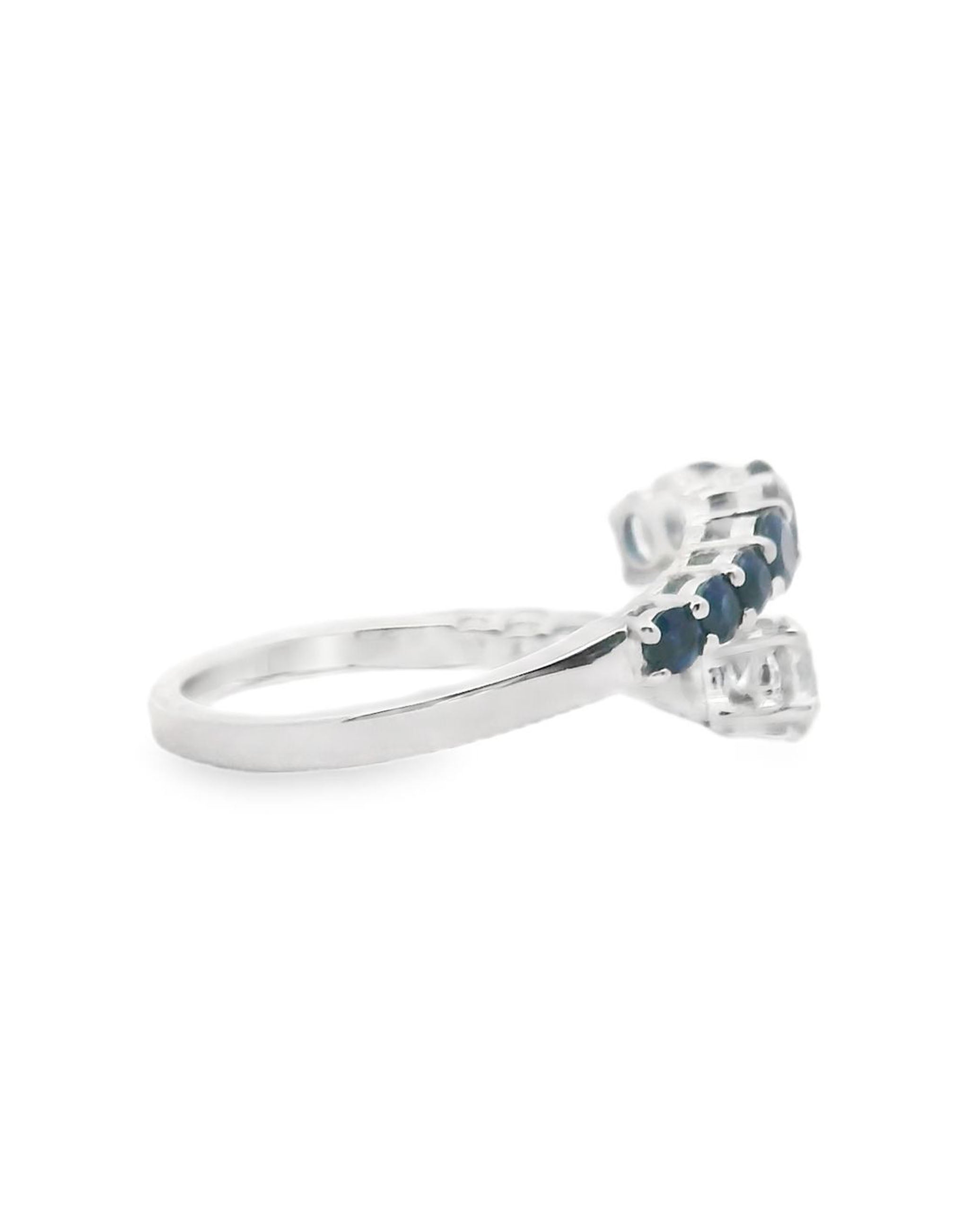 14K White Gold Bypass Diamond & Sapphire Ring
