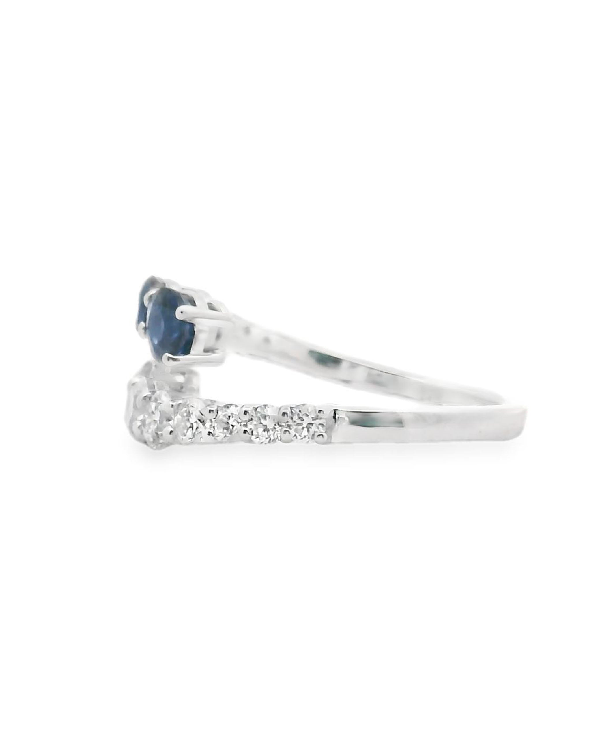 14K White Gold Bypass Diamond & Sapphire Ring