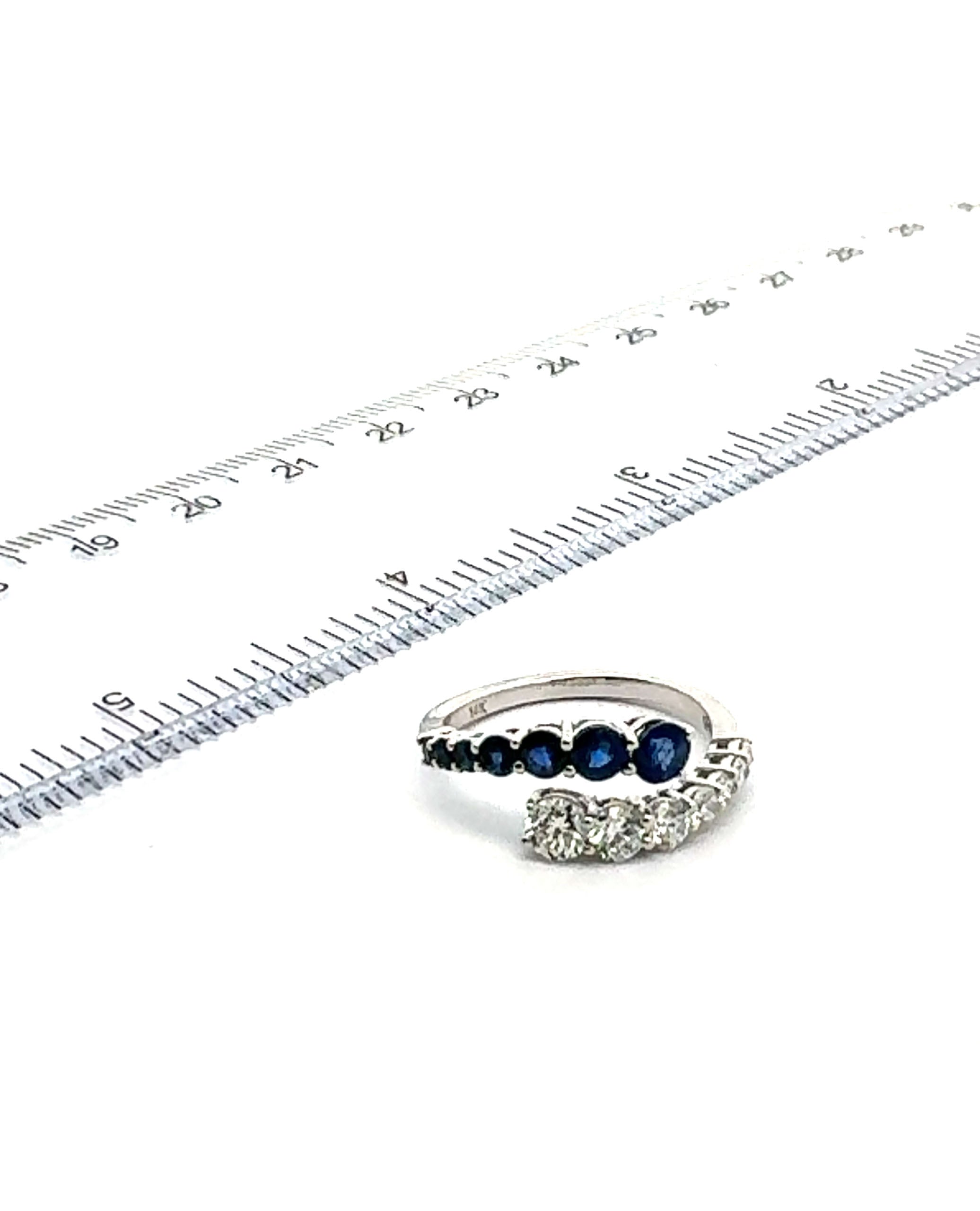 14K White Gold Bypass Diamond & Sapphire Ring