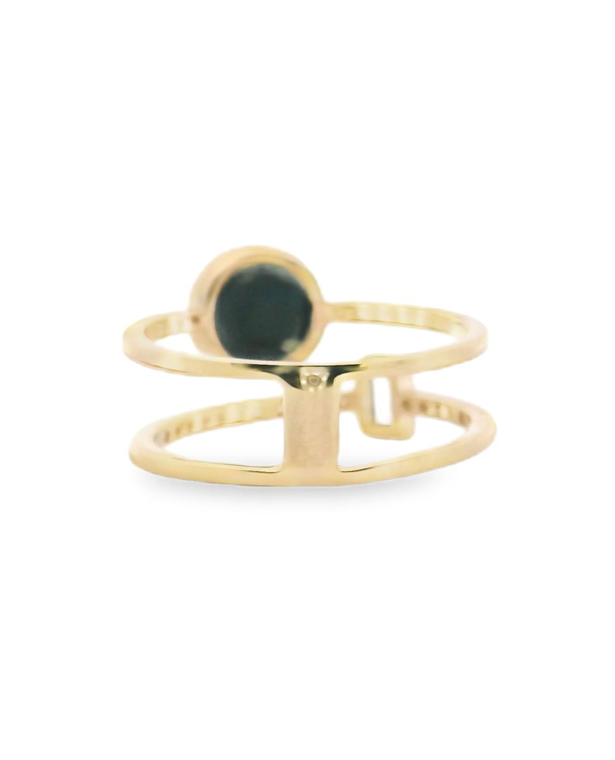 Round Black Onyx & Baguette White Topaz 14K Yellow Gold Double Row Diamond Ring