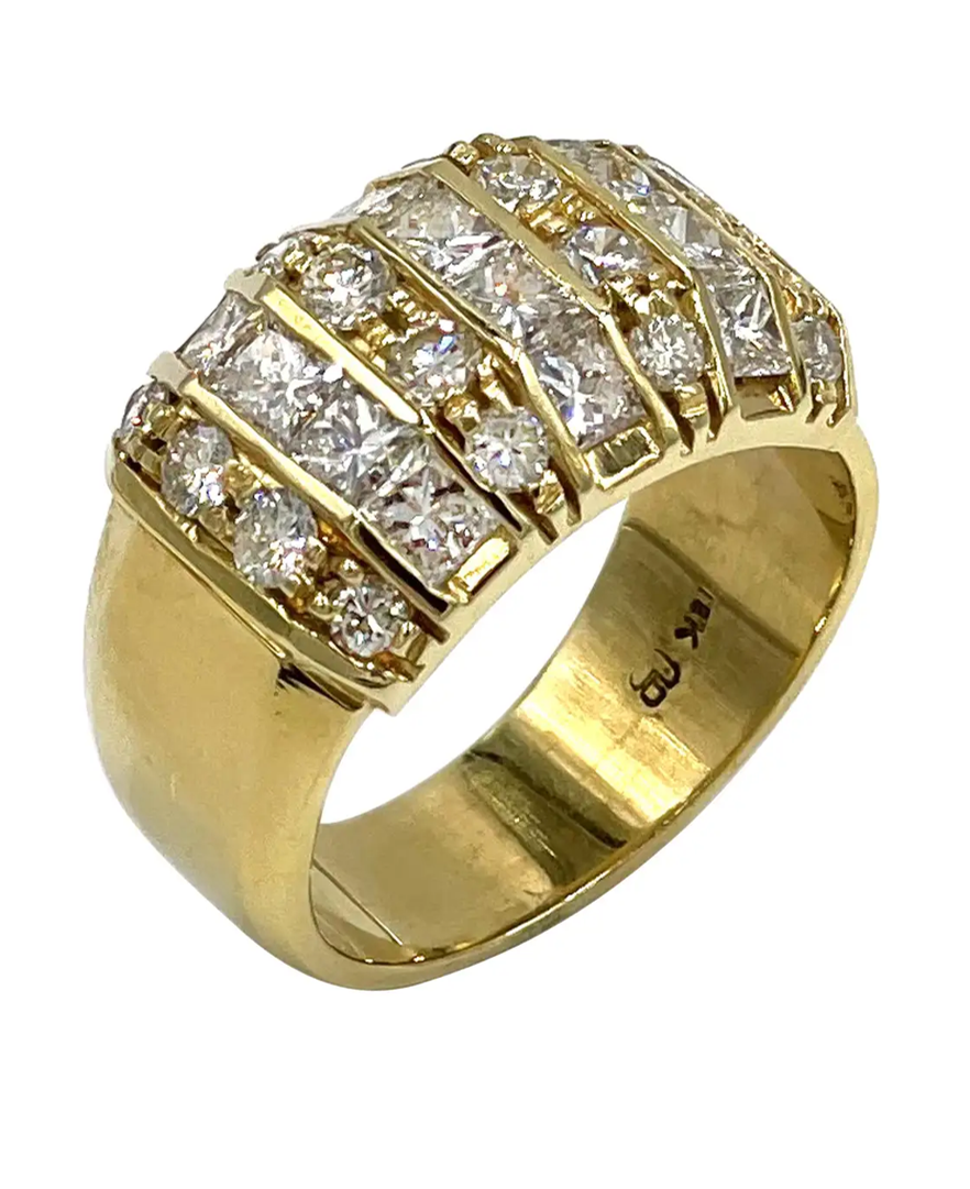 Vintage Multirow Diamond Ring with Princess Cut and Round Diamonds 2.05 Carats Total