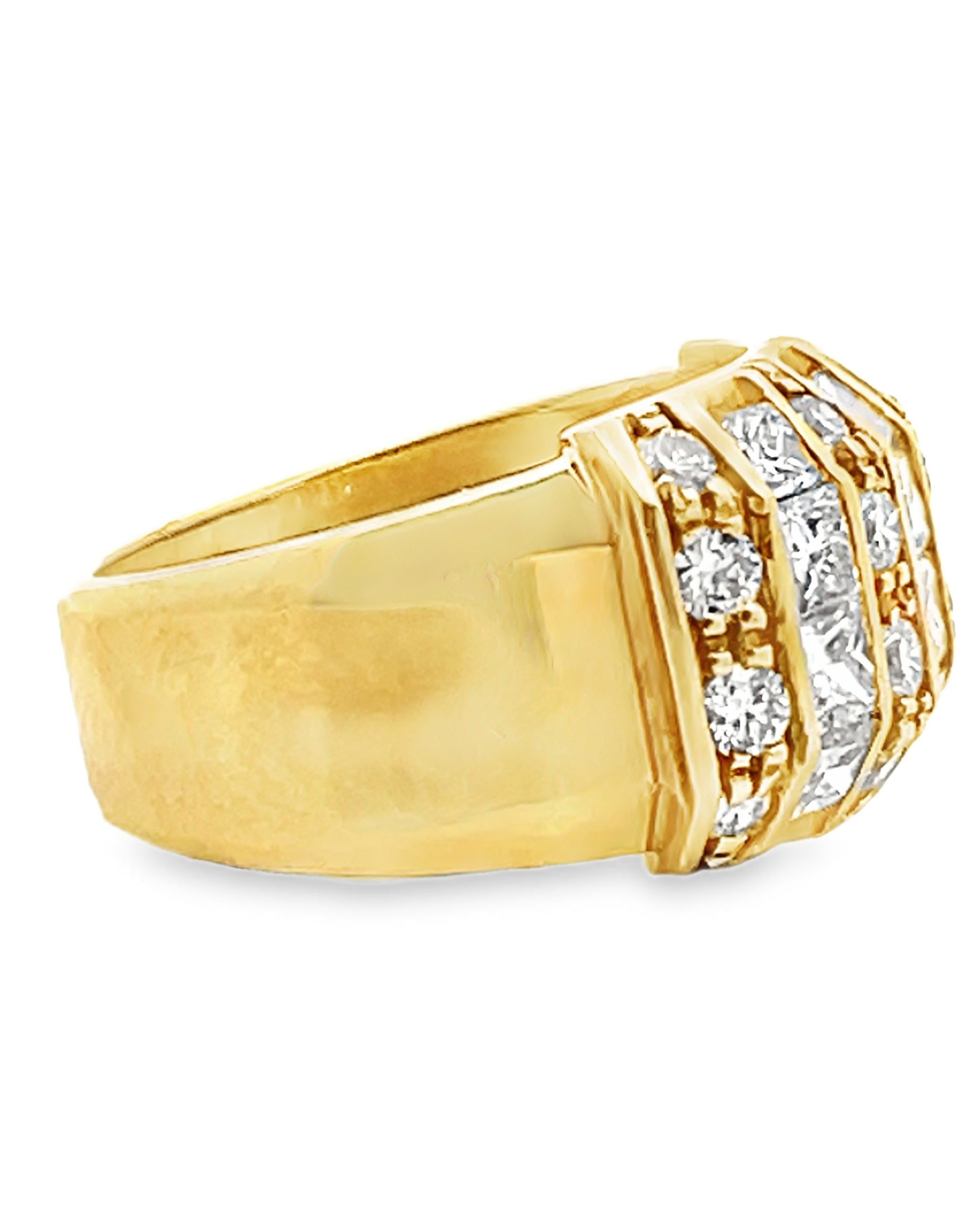 Vintage Multirow Diamond Ring with Princess Cut and Round Diamonds 2.05 Carats Total