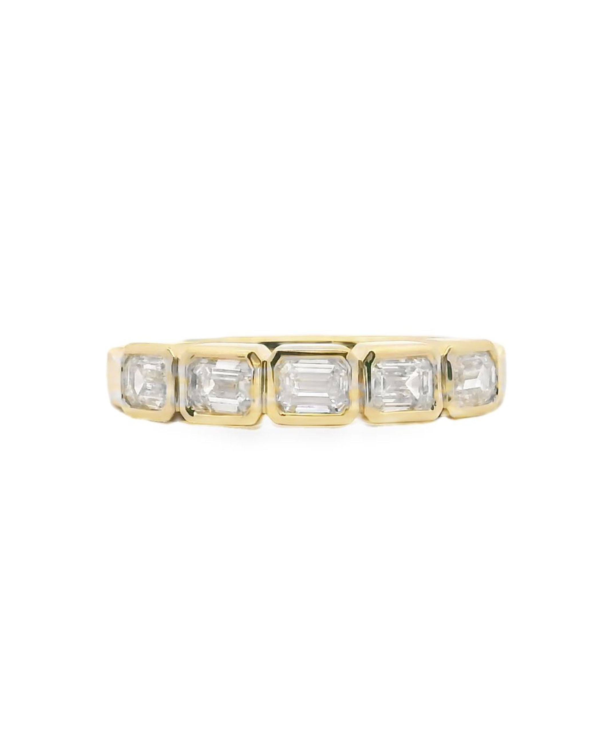 14K Yellow Gold Bezel Set Ring with Diamonds- Size 7