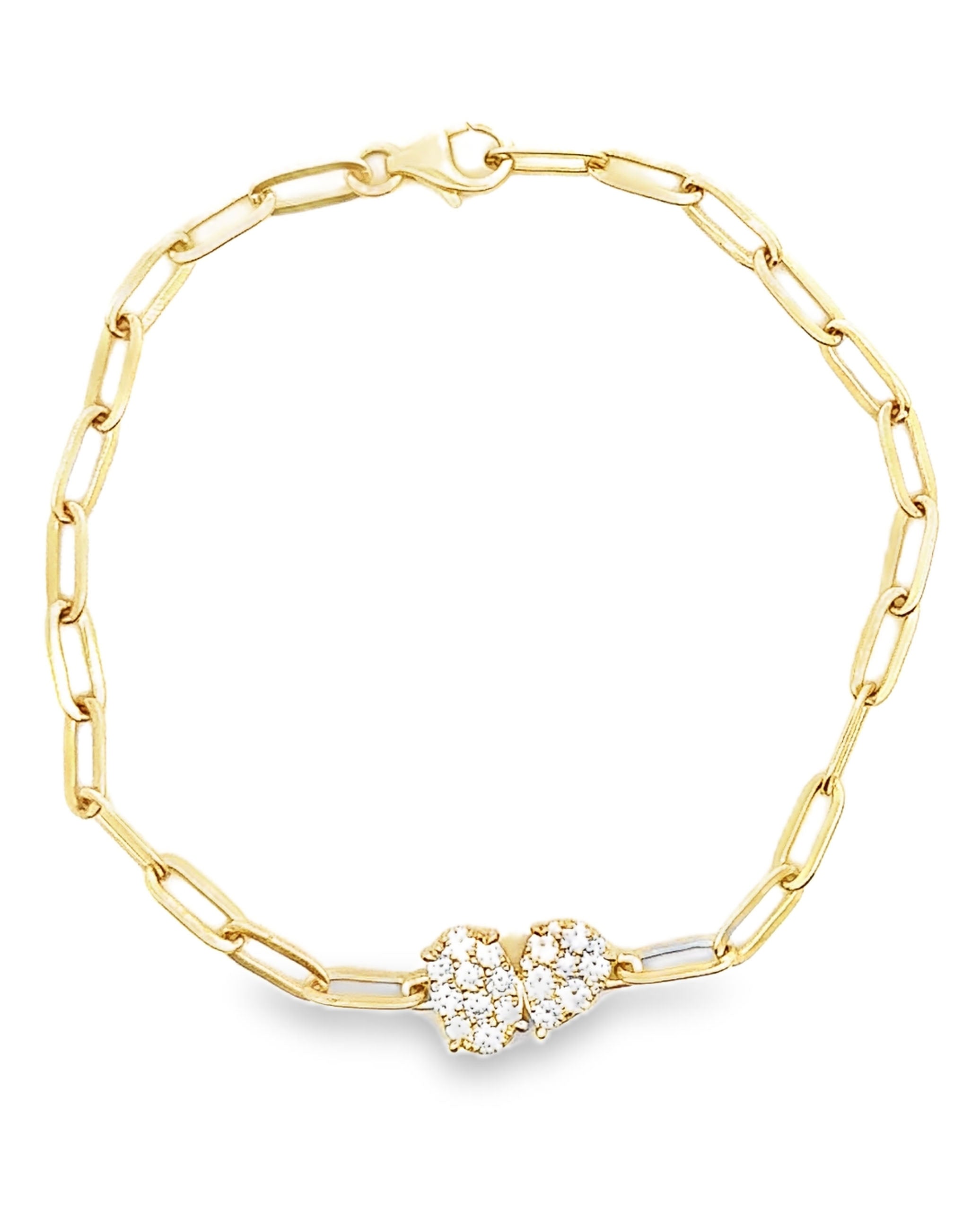 14K Yellow Gold Paperclip Bracelet with Diamonds
