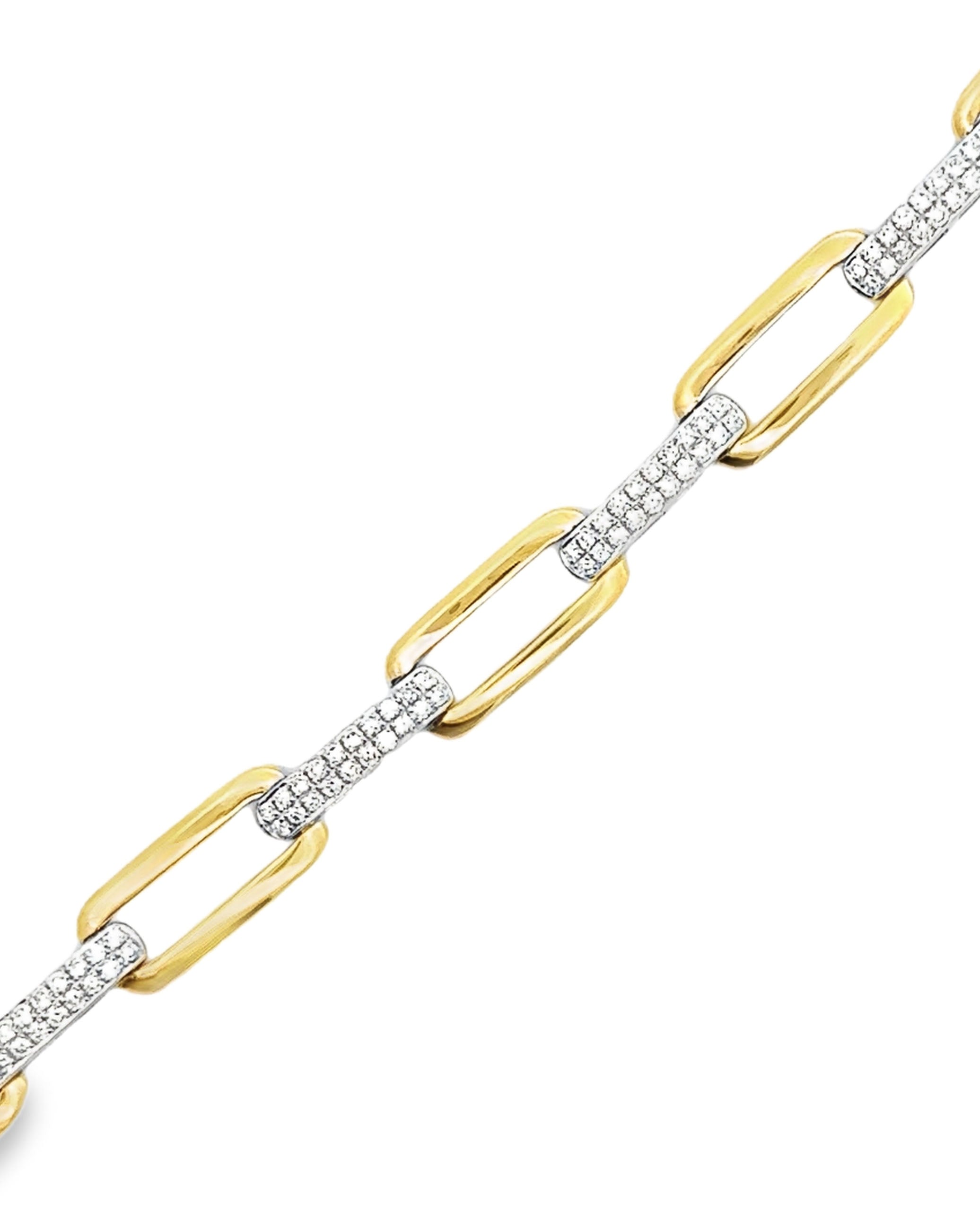 Paperclip Bracelet with Pave Diamonds in 14K Yellow & White Gold & Hidden Clasp