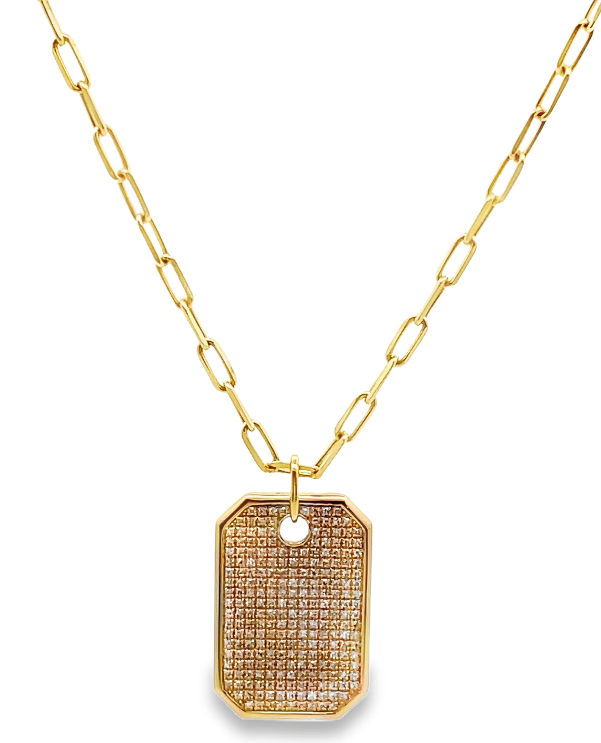 14K Yellow Gold Tag Pendant Necklace with Diamonds