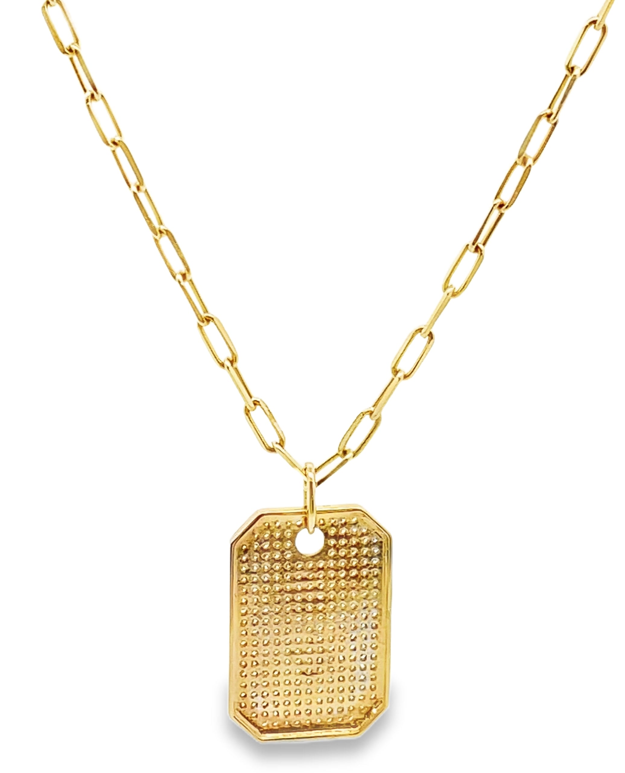 14K Yellow Gold Tag Pendant Necklace with Diamonds