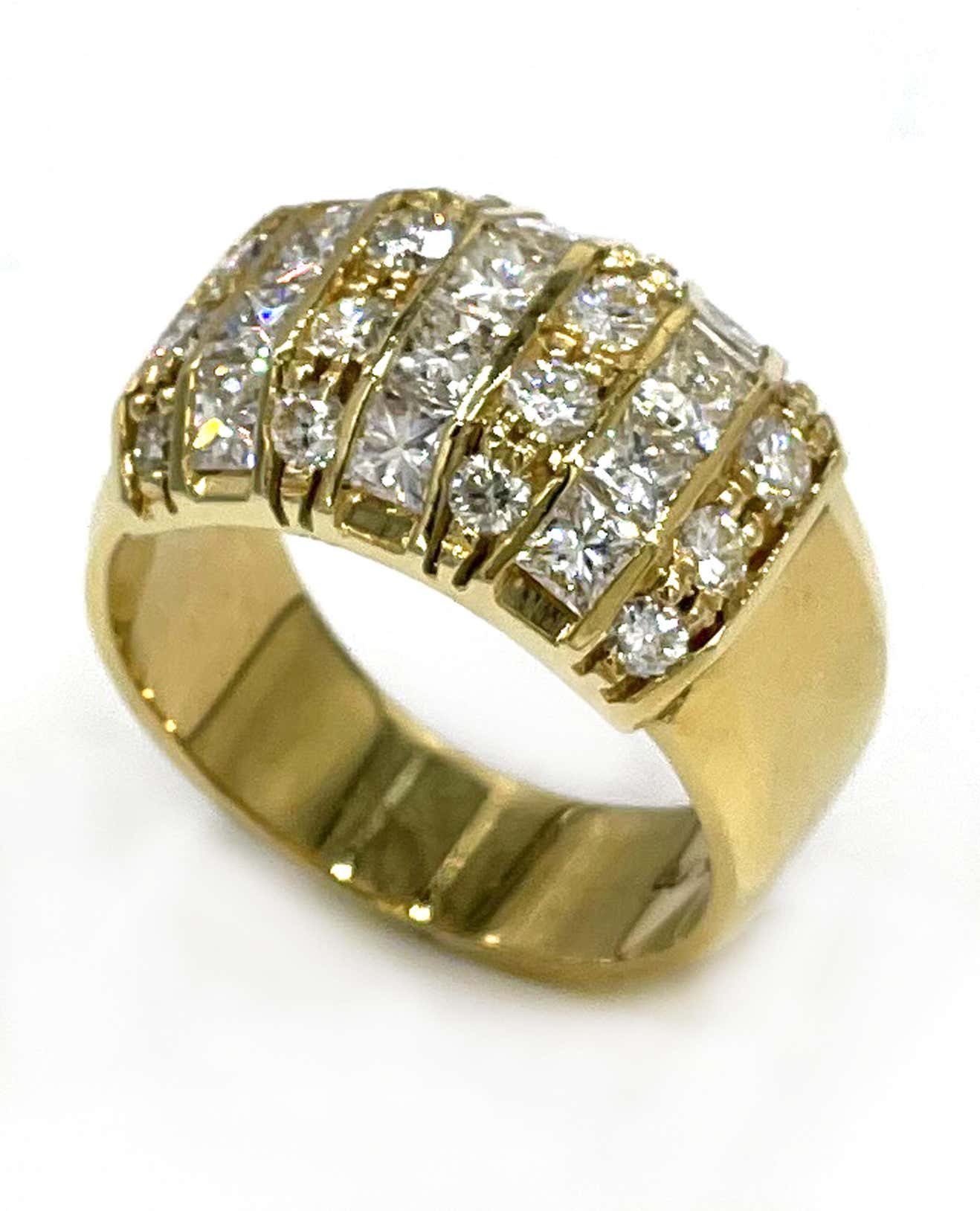 Vintage Multirow Diamond Ring with Princess Cut and Round Diamonds 2.05 Carats Total