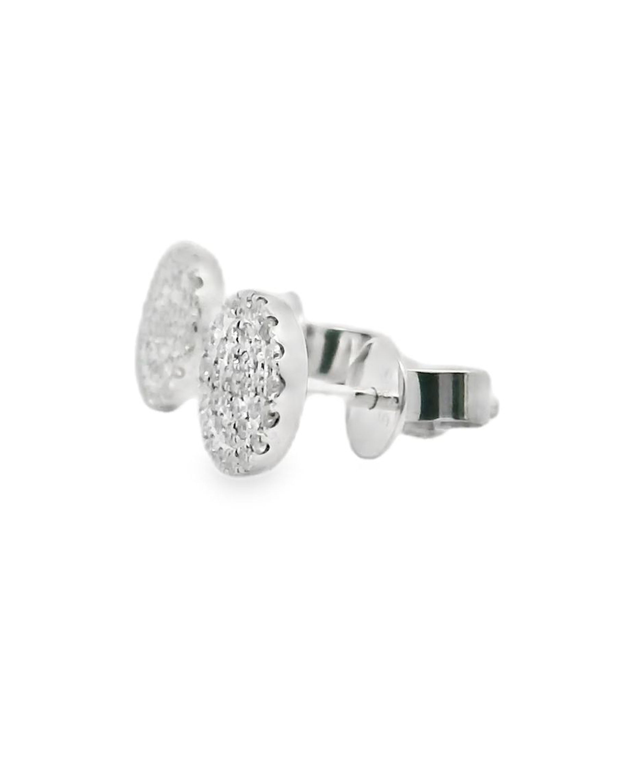 14K White Gold Pave Circle Stud Earrings with Pushbacks