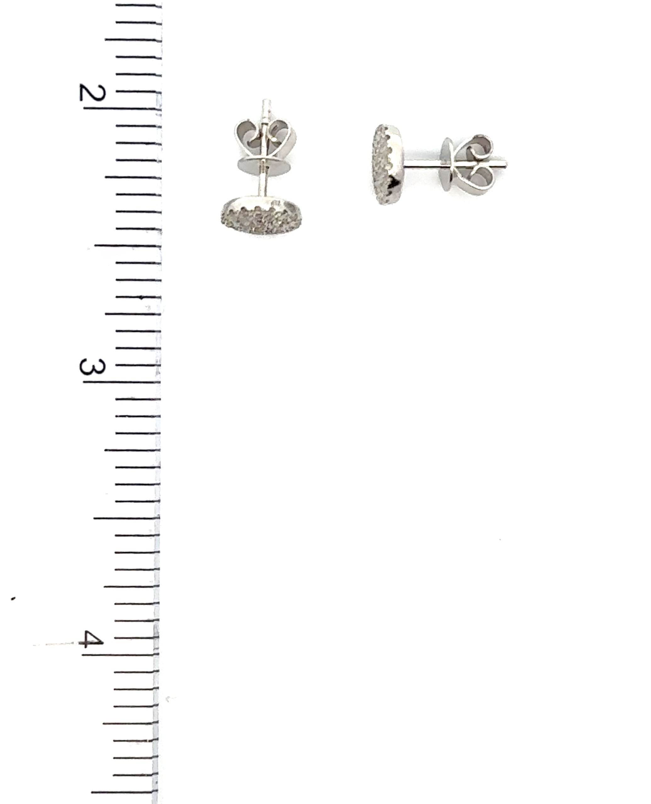 14K White Gold Pave Circle Stud Earrings with Pushbacks