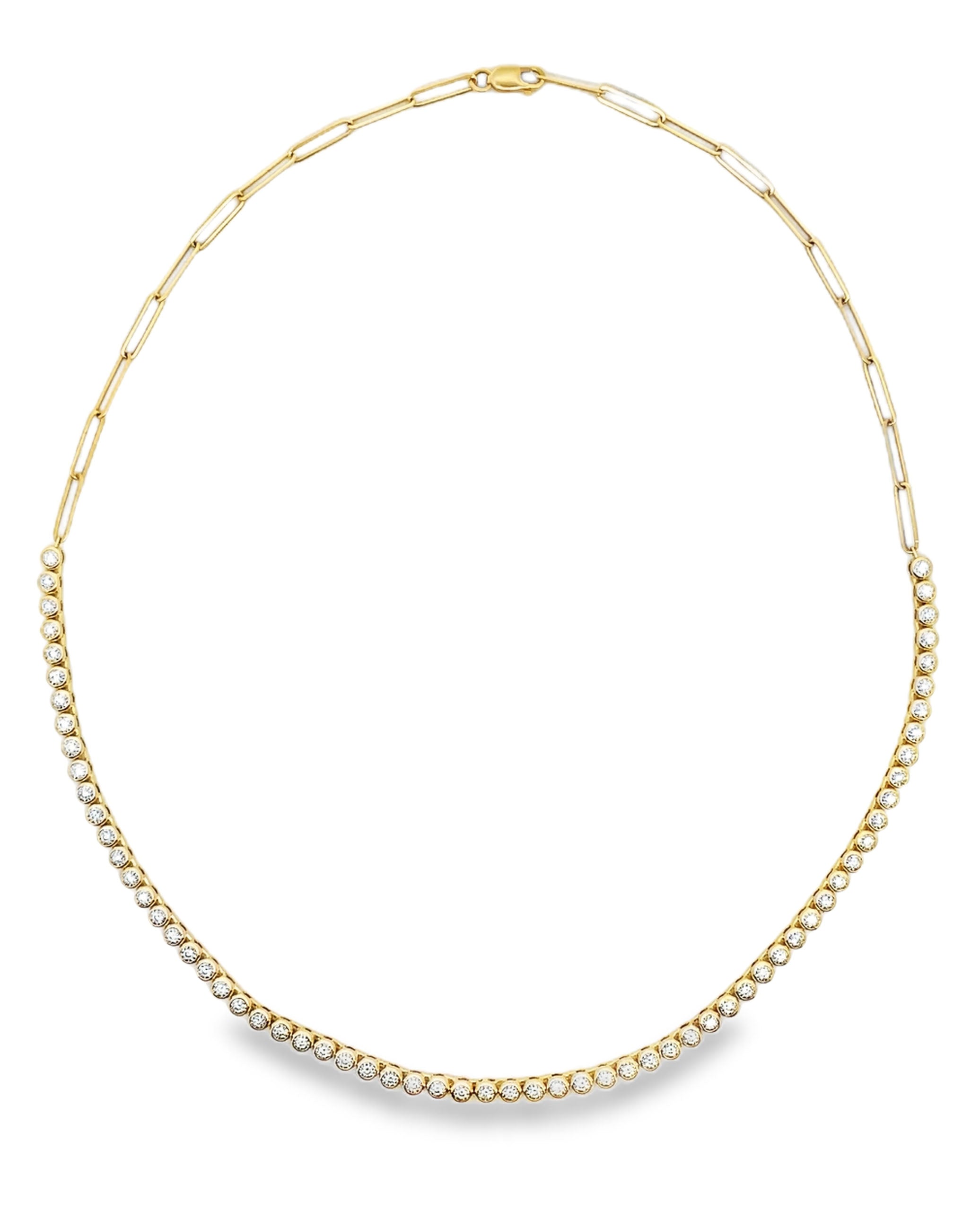 14K Yellow Gold Half Paperclip Necklace with Illusion Set Diamonds