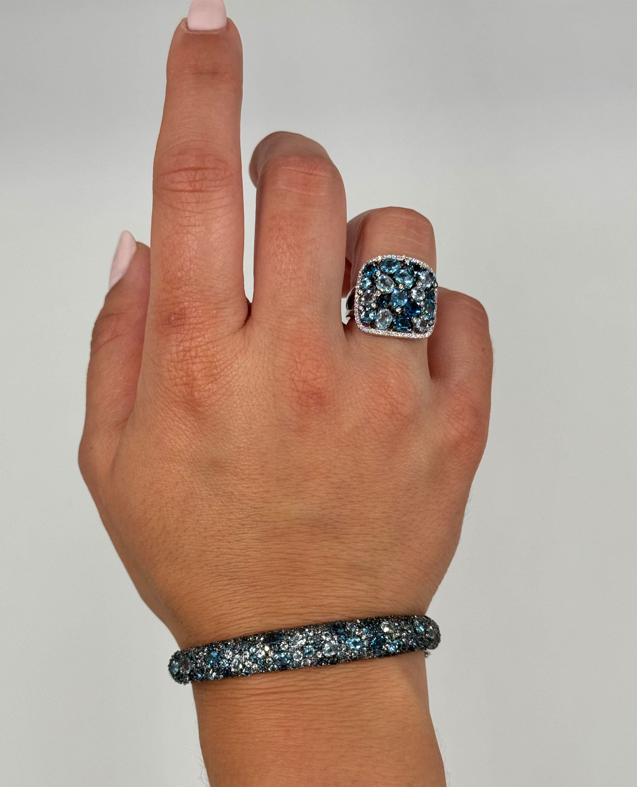 Allison Kaufman 14K White Gold Ring with Multi-Hued Blue Topaz & Diamonds