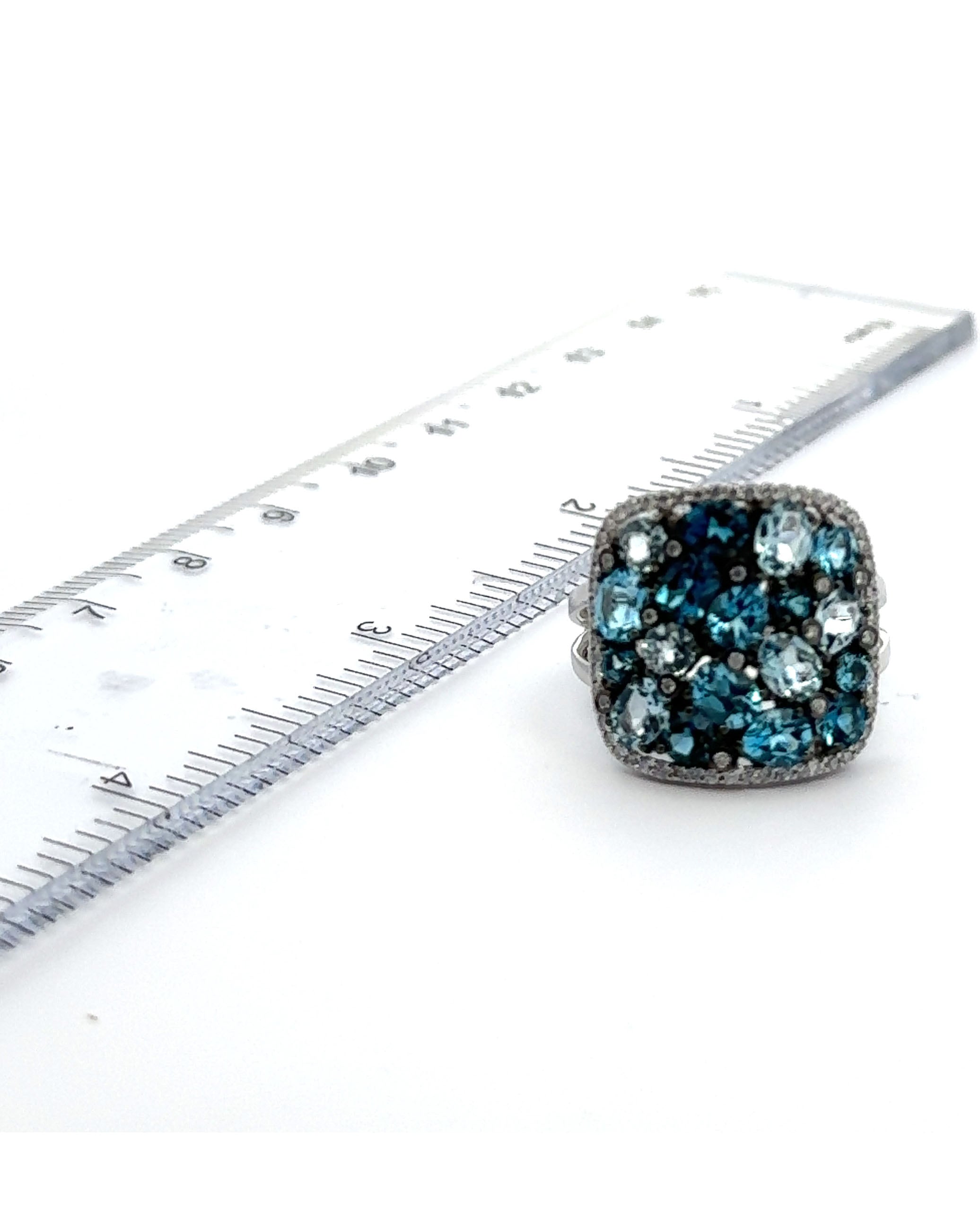Allison Kaufman 14K White Gold Ring with Multi-Hued Blue Topaz & Diamonds
