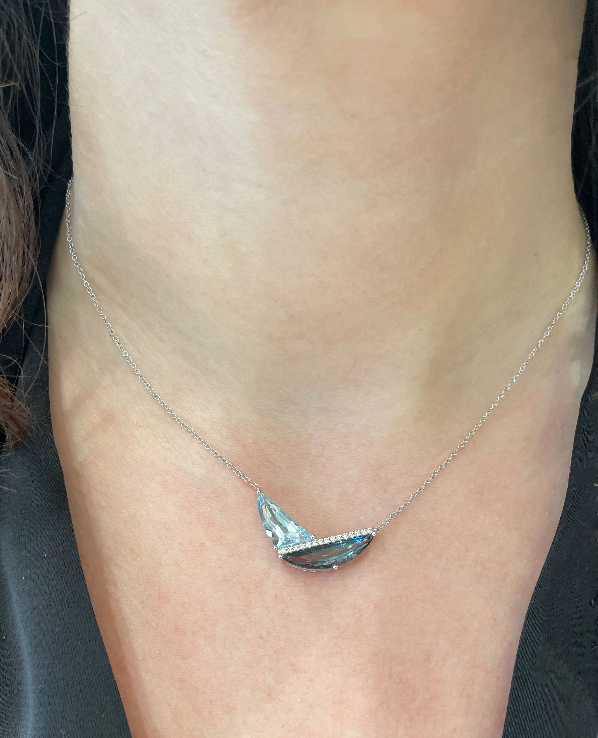 Allison Kaufman 14K White Gold Blue Topaz Asymmetric Necklace