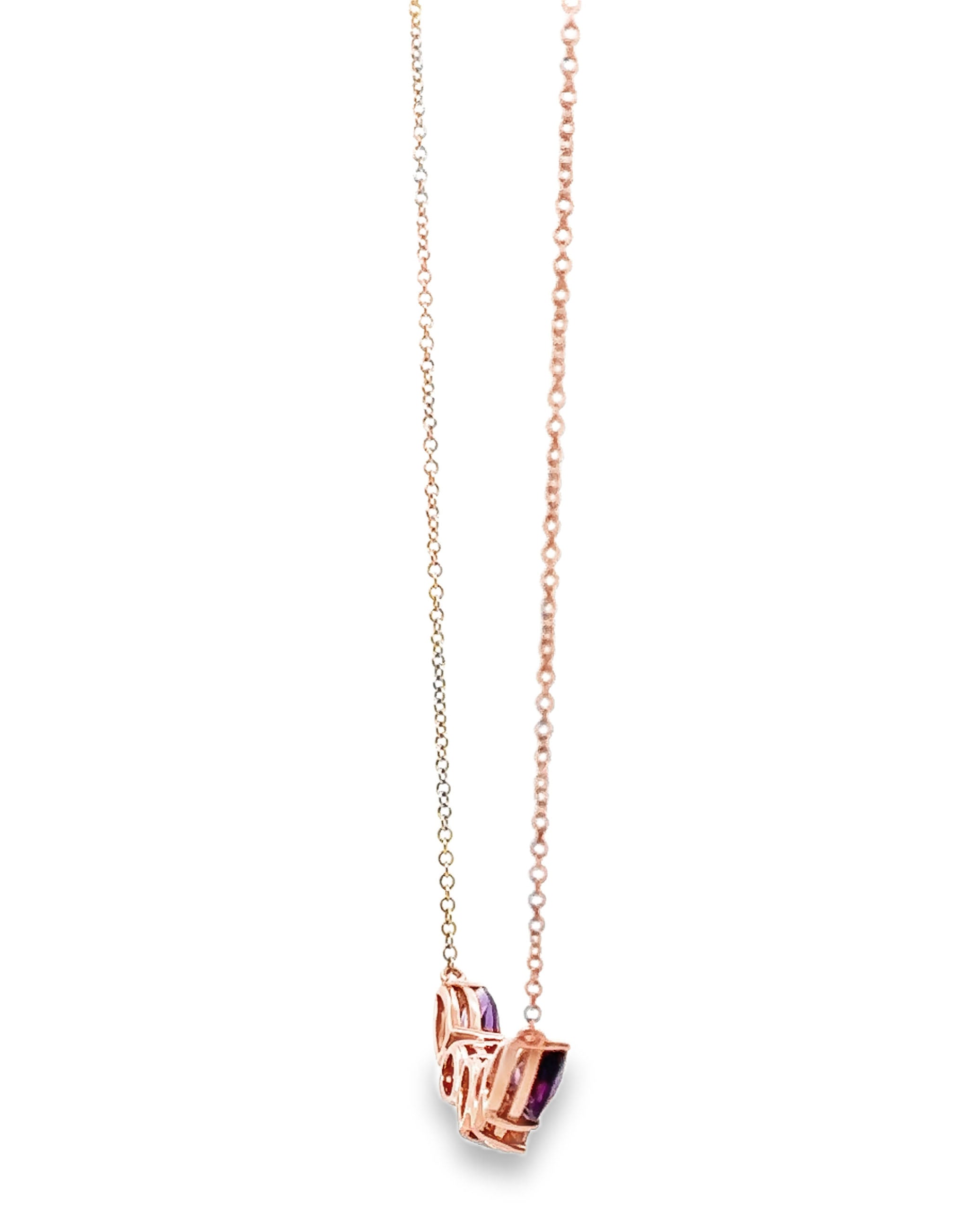 Allison Kaufman 14K Rose Gold Pendant Necklace Cascading Amethyst and Semi Precious Stones