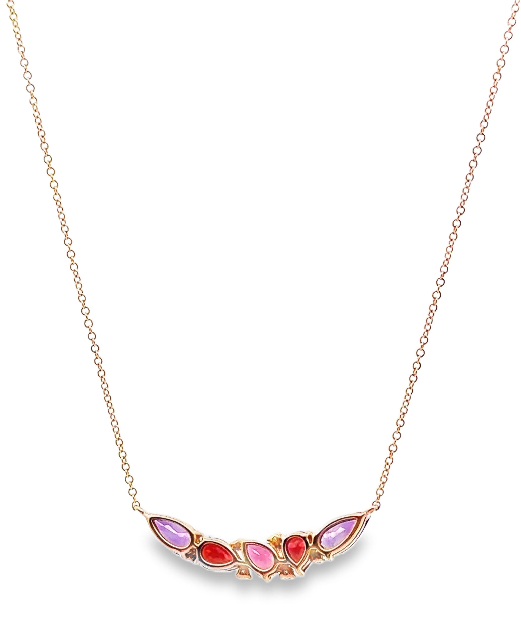 Allison Kaufman 14K Rose Gold Pendant Necklace Cascading Amethyst and Semi Precious Stones
