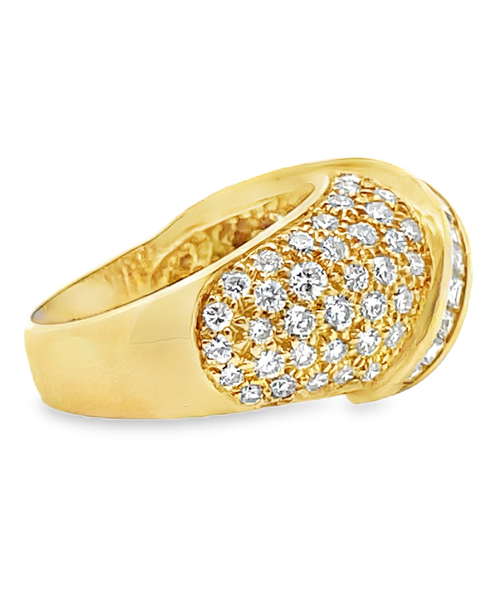 Vintage Dome Ring with Round and Baguette Diamonds 2.65 Carats in 18K Yellow Gold