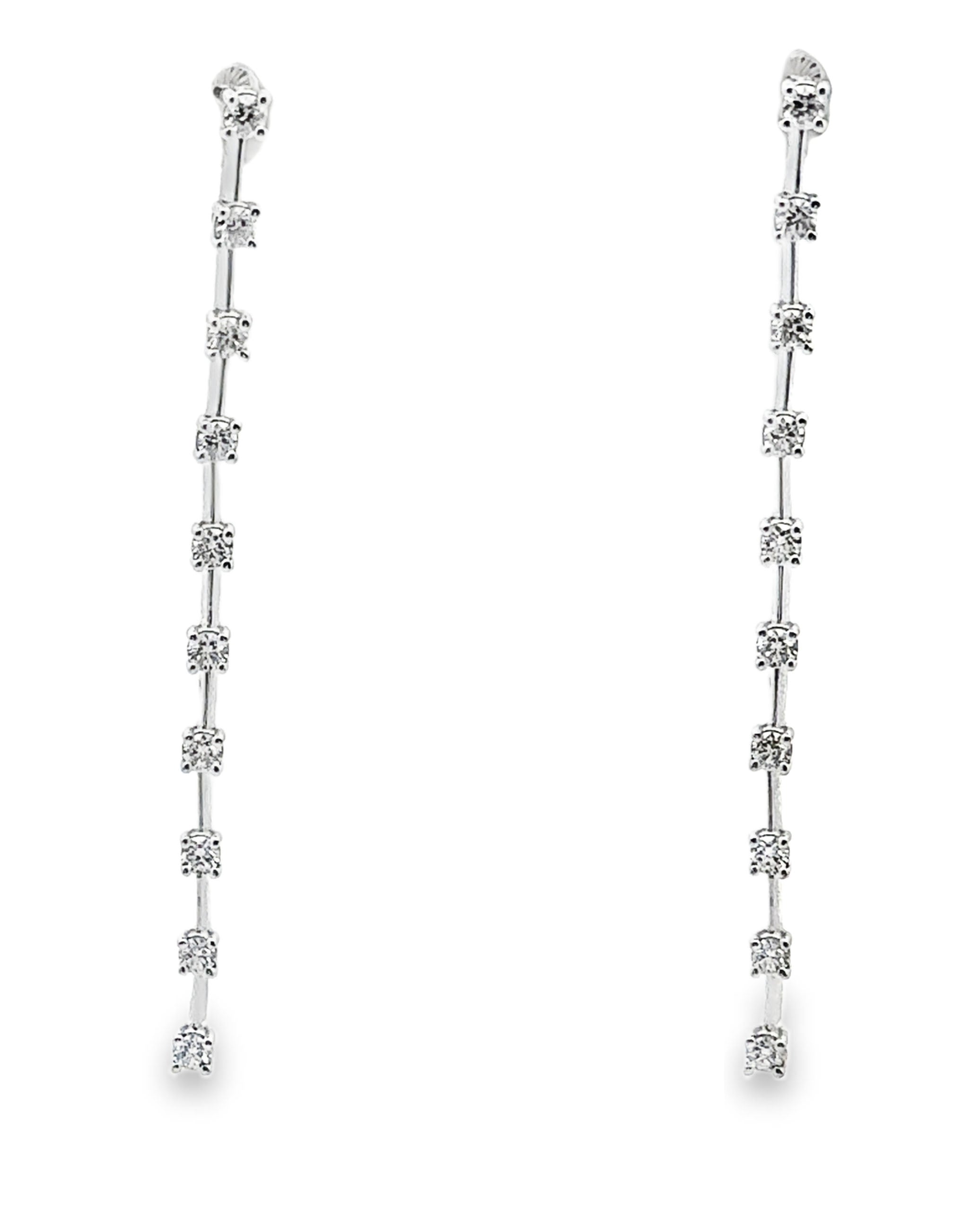 14K White Gold Diamond Linear Stilleto Earrings