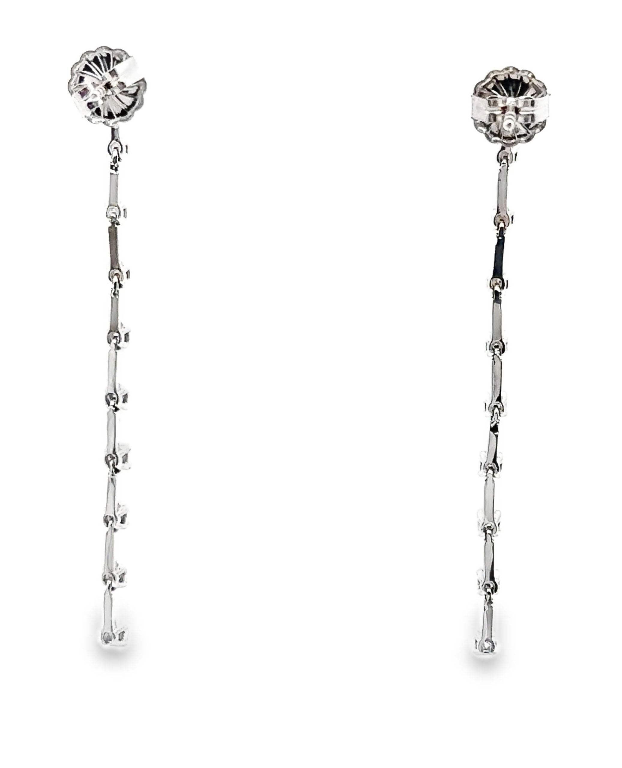 14K White Gold Diamond Linear Stilleto Earrings
