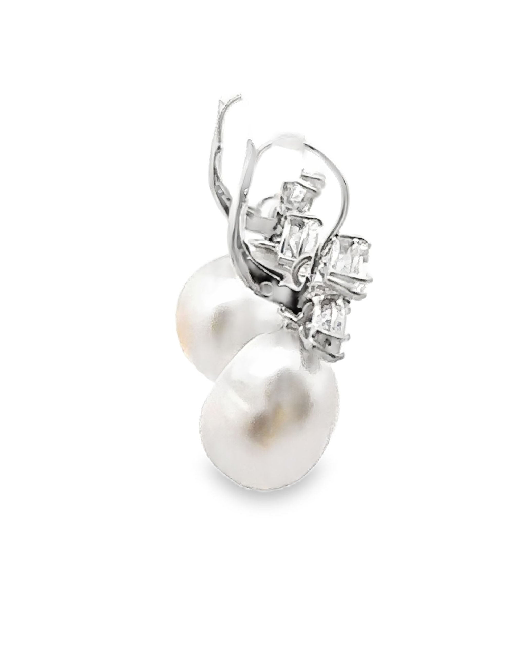 14K White Gold Pearl and Diamond Drop Earrings