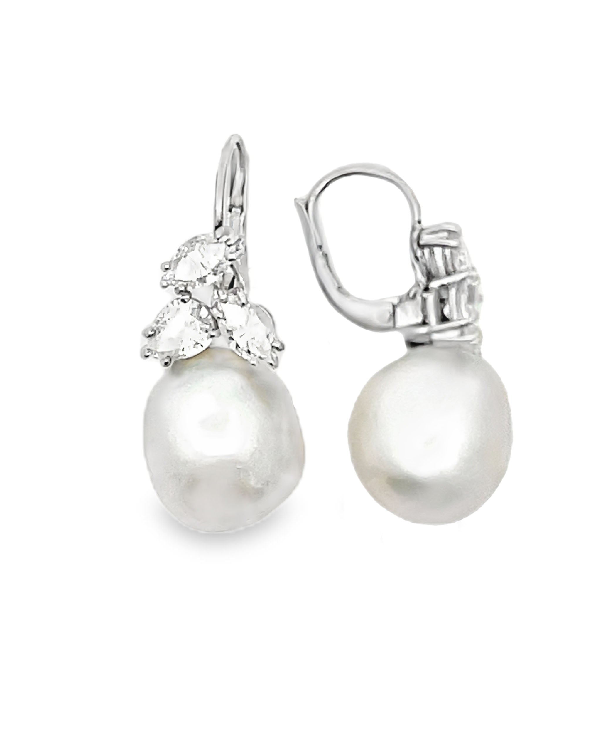14K White Gold Pearl and Diamond Drop Earrings