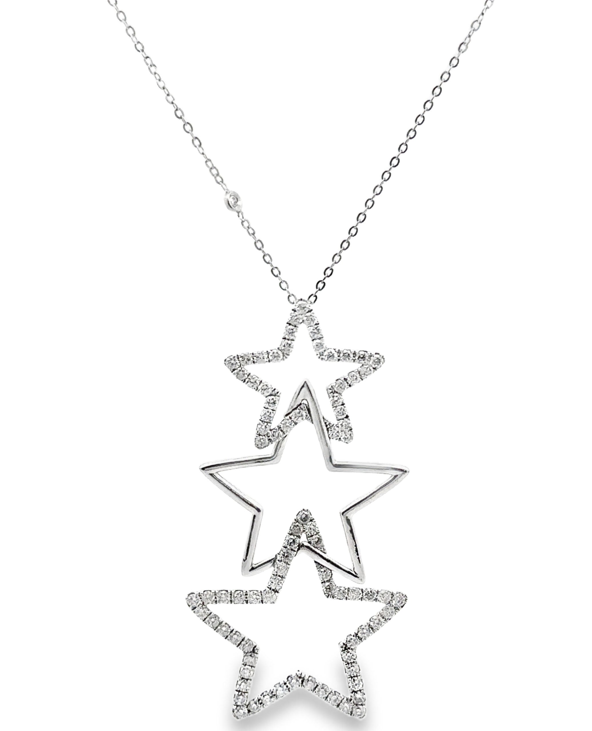 14K White Gold Three Star Diamond Necklace