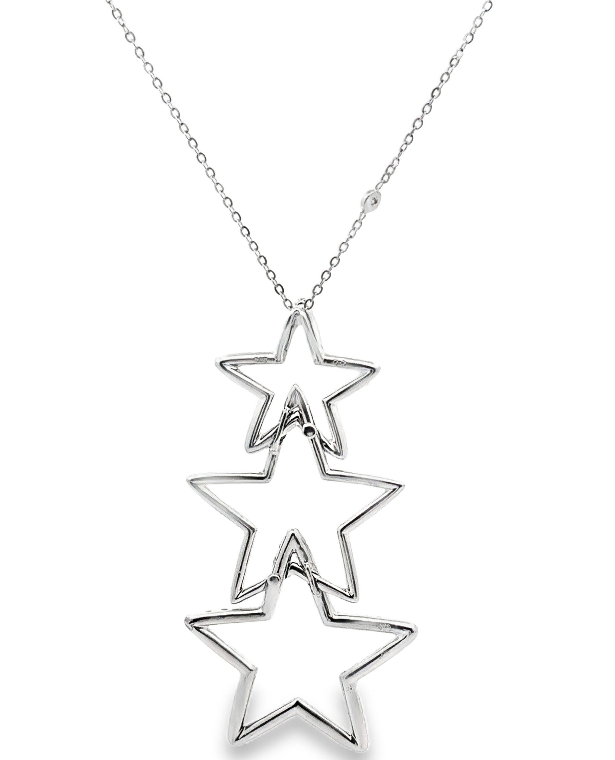 14K White Gold Three Star Diamond Necklace