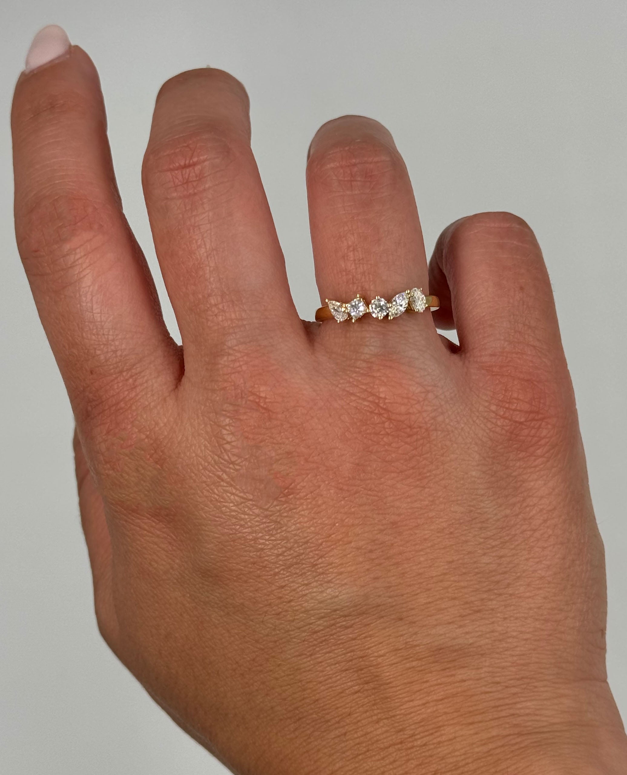 18K Yellow Gold Ring with Fancy Shaped Diamonds- Size 6.5