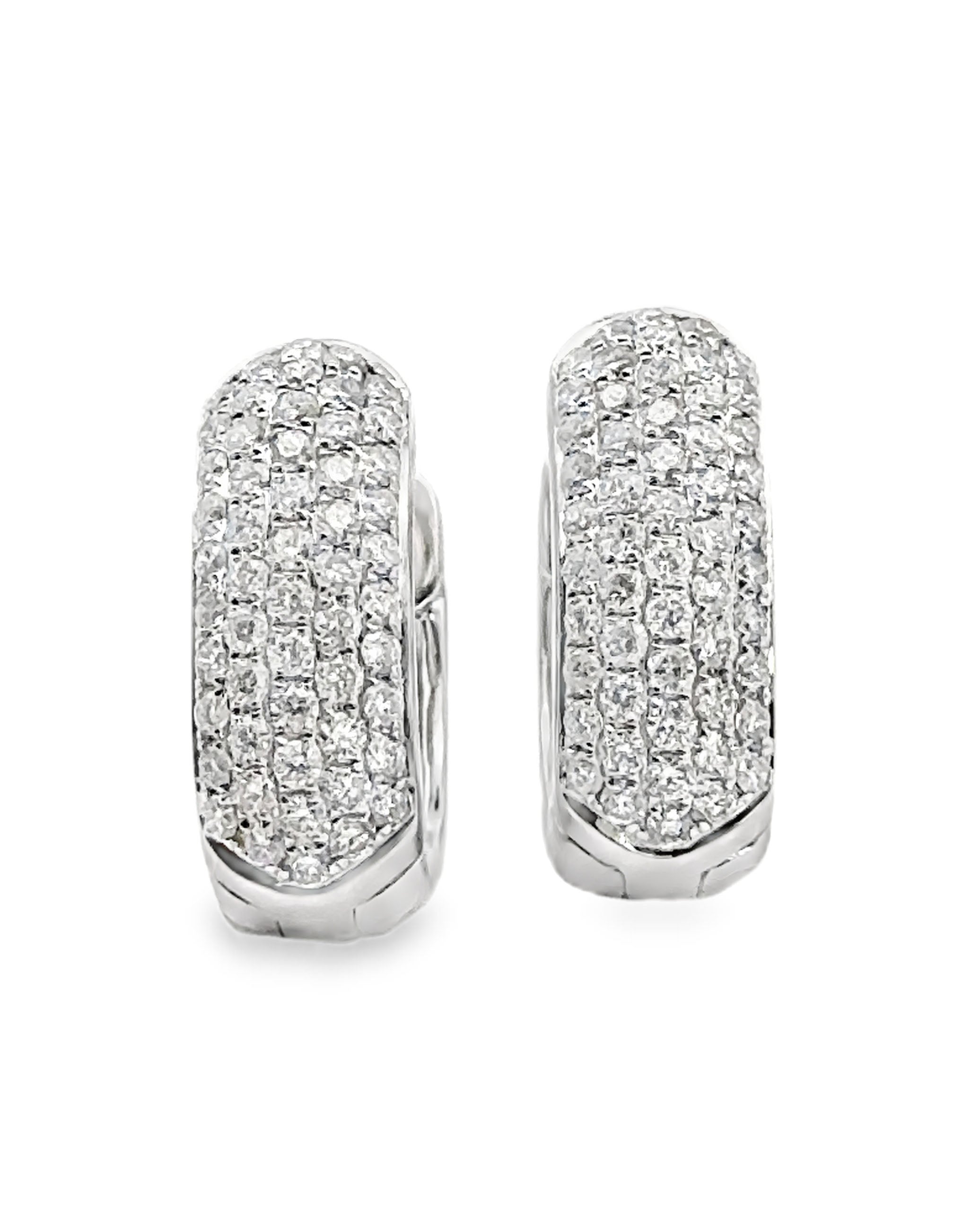 18K White Gold Oval Shaped Diamond Huggie Earrings